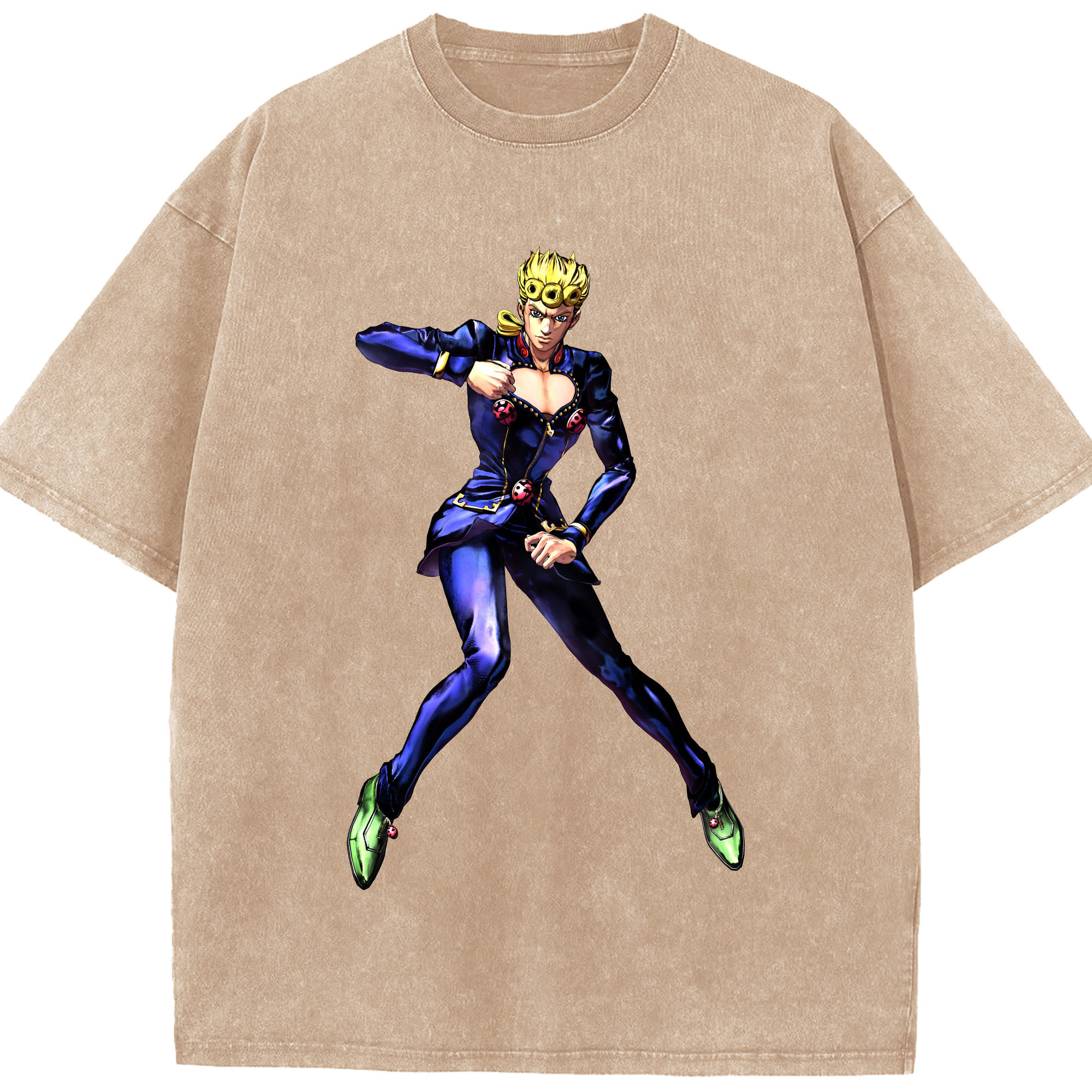 （画像用） ジョジョの奇妙な冒険 ジョルノ?ジョバァーナ JoJo's Bizarre Adventure Giorno Giovanna 綿100% ヴィンテージ風 半袖Tシャツ（フロントプリント）