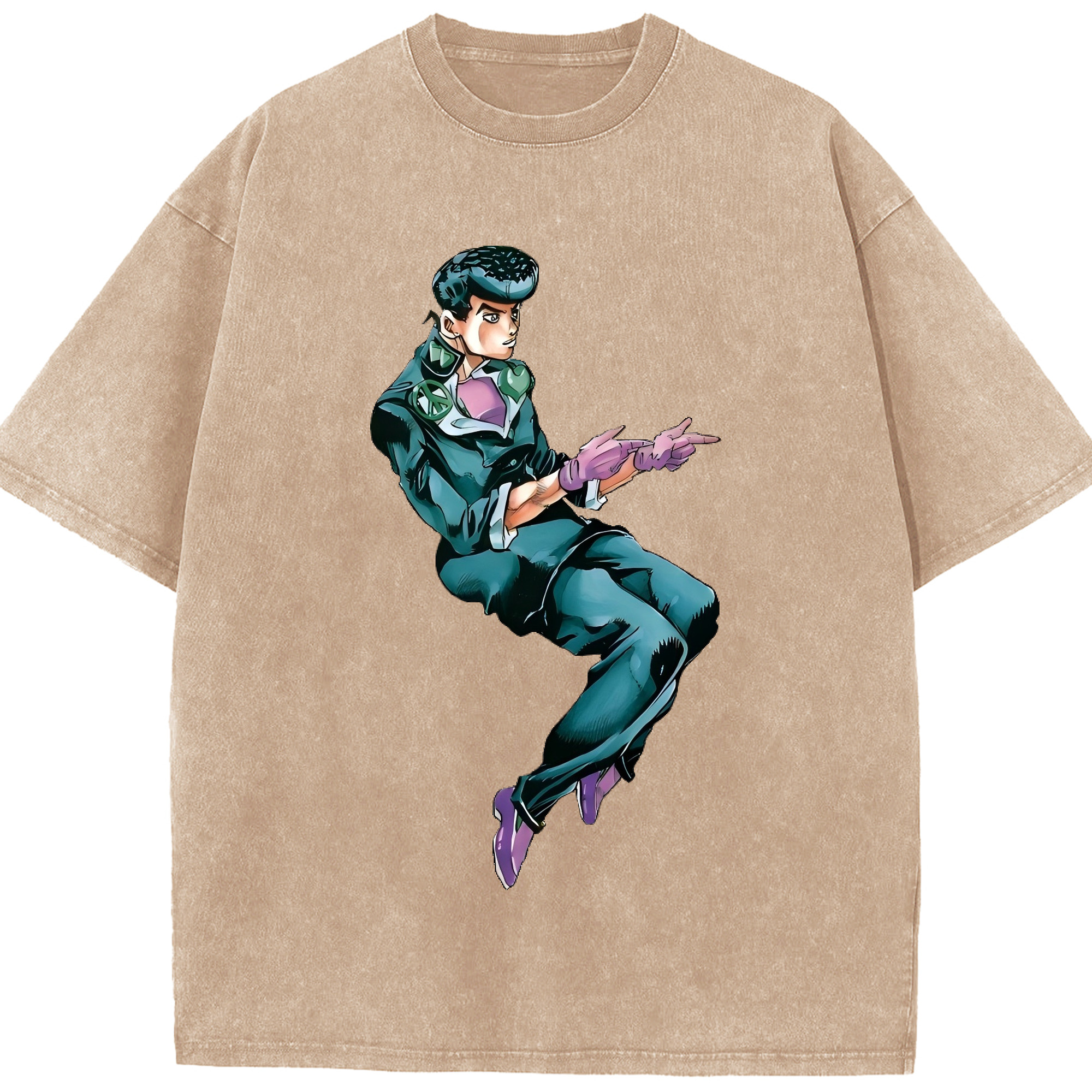 （画像用） ジョジョの奇妙な冒険 ひがしかた じょうすけ JoJo's Bizarre Adventure Higashikata Josuke 綿100% ヴィンテージ風 半袖Tシャツ（フロントプリント）