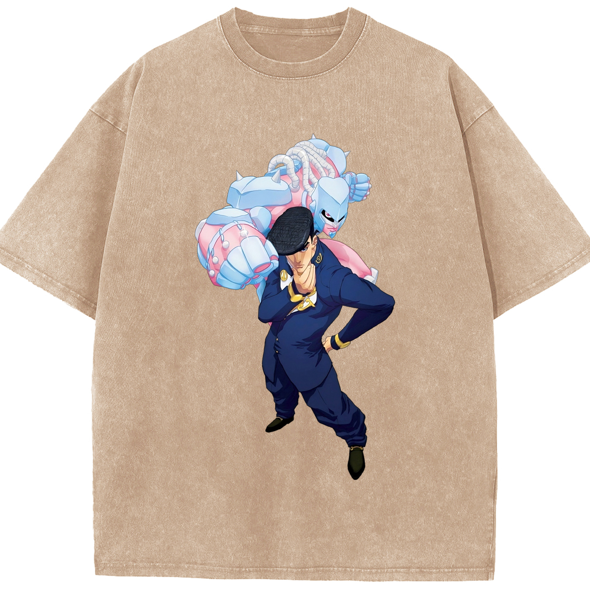 （画像用） ジョジョの奇妙な冒険 ひがしかた じょうすけ JoJo's Bizarre Adventure Higashikata Josuke 綿100% ヴィンテージ風 半袖Tシャツ（フロントプリント）