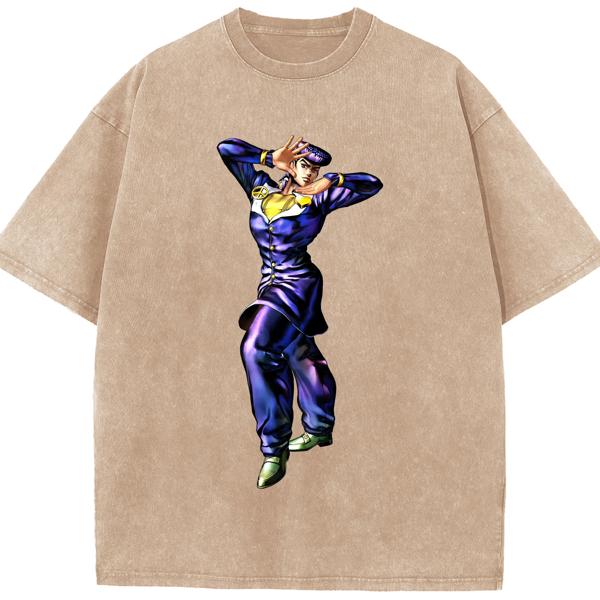 （画像用） ジョジョの奇妙な冒険 ひがしかた じょうすけ JoJo's Bizarre Adventure Higashikata Josuke 綿100% ヴィンテージ風 半袖Tシャツ（フロントプリント）