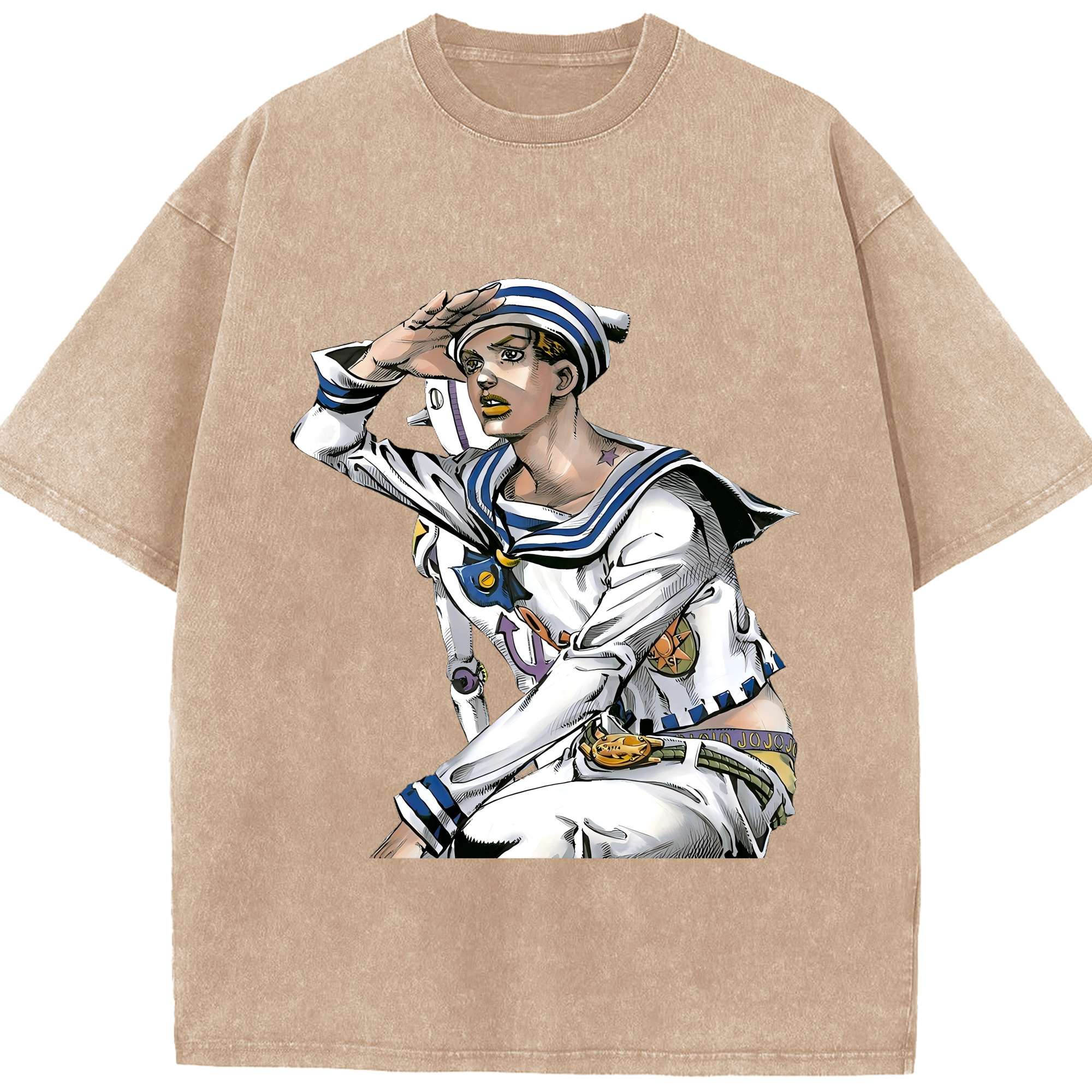 （画像用） ジョジョの奇妙な冒険 東方定助 JoJo's Bizarre Adventure Higashikata Josuke 綿100% ヴィンテージ風 半袖Tシャツ（フロントプリント）