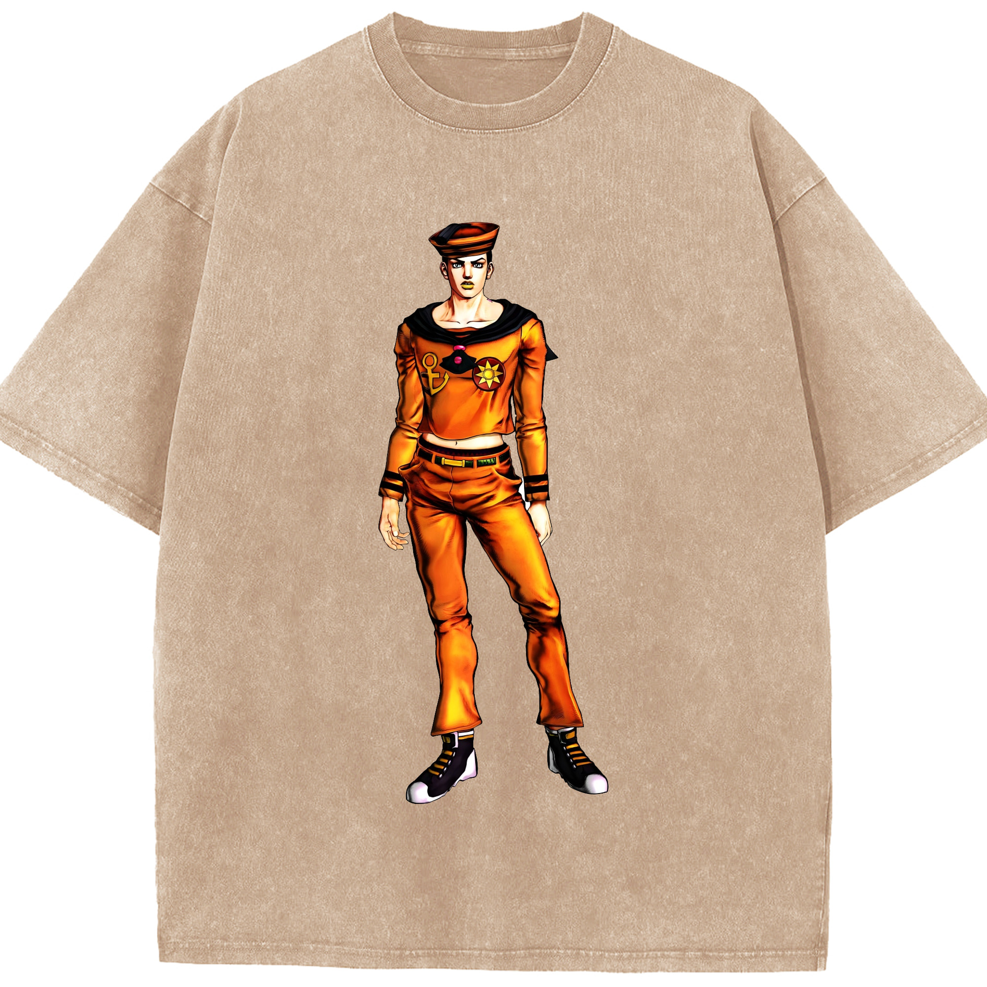（画像用） ジョジョの奇妙な冒険 東方定助 JoJo's Bizarre Adventure Higashikata Josuke 綿100% ヴィンテージ風 半袖Tシャツ（フロントプリント）