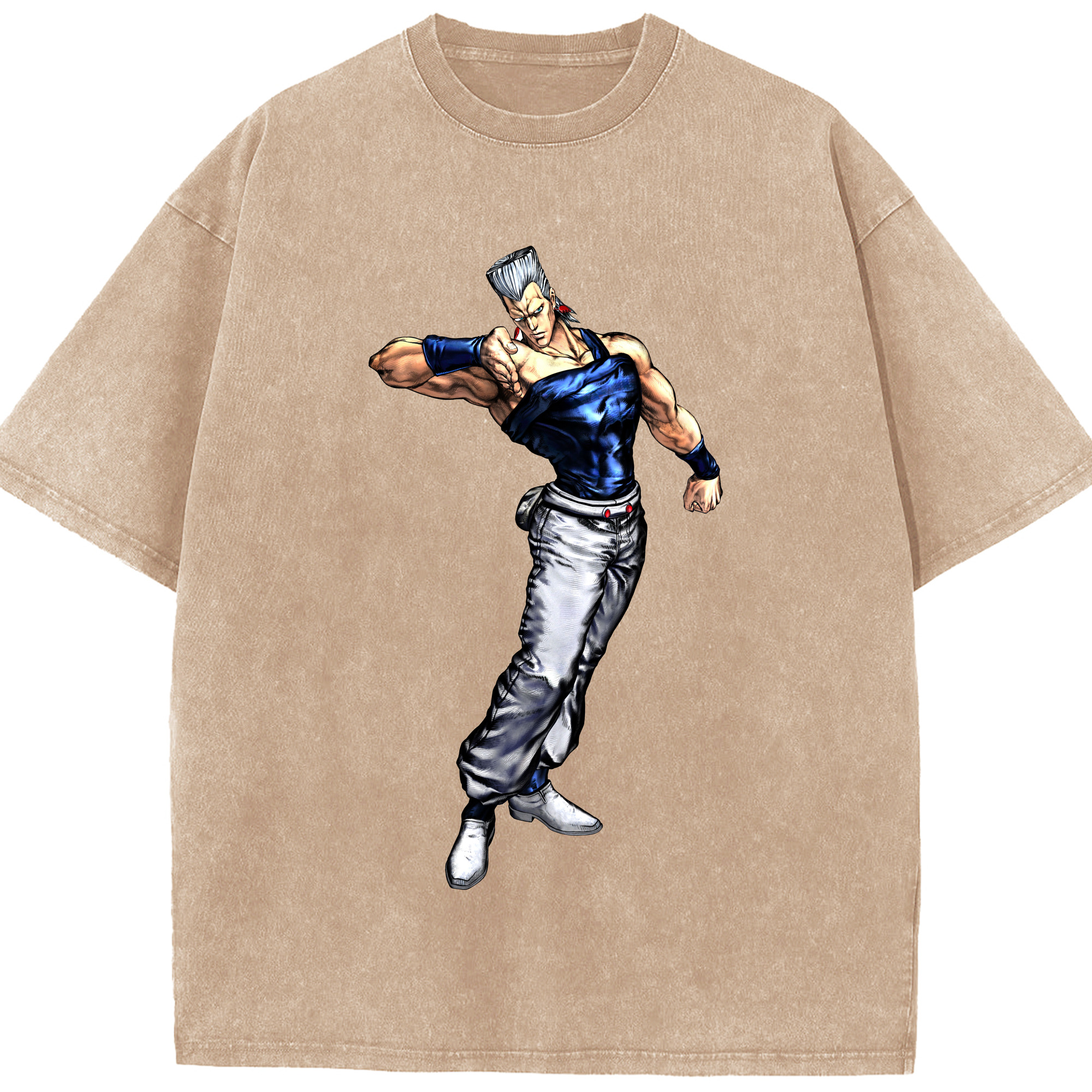 （画像用） ジョジョの奇妙な冒険 ジャン＝ピエール?ポルナレフ JoJo's Bizarre Adventure Jan Pierre Polnareff 綿100% ヴィンテージ風 半袖Tシャツ（フロントプリント）
