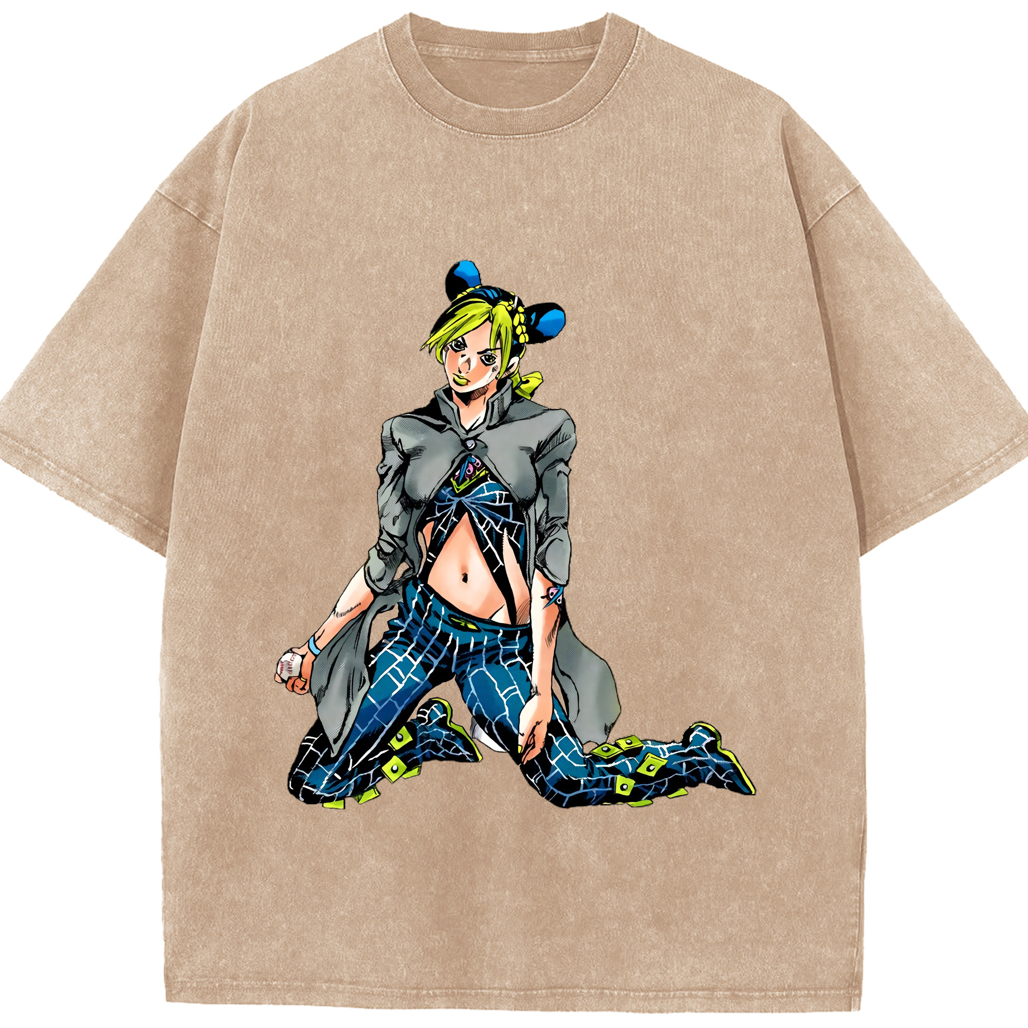 （画像用） "ジョジョの奇妙な冒険 くうじょう ジョリーン JoJo's Bizarre Adventure Jolyne Cujoh " 綿100% ヴィンテージ風 半袖Tシャツ（フロントプリント）