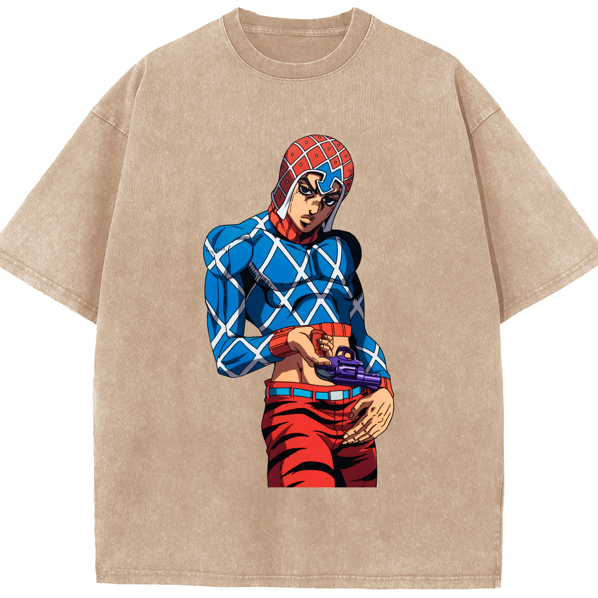 （画像用） ジョジョの奇妙な冒険 グイード?ミスタ JoJo's Bizarre Adventure Guido Mista 綿100% ヴィンテージ風 半袖Tシャツ（フロントプリント）