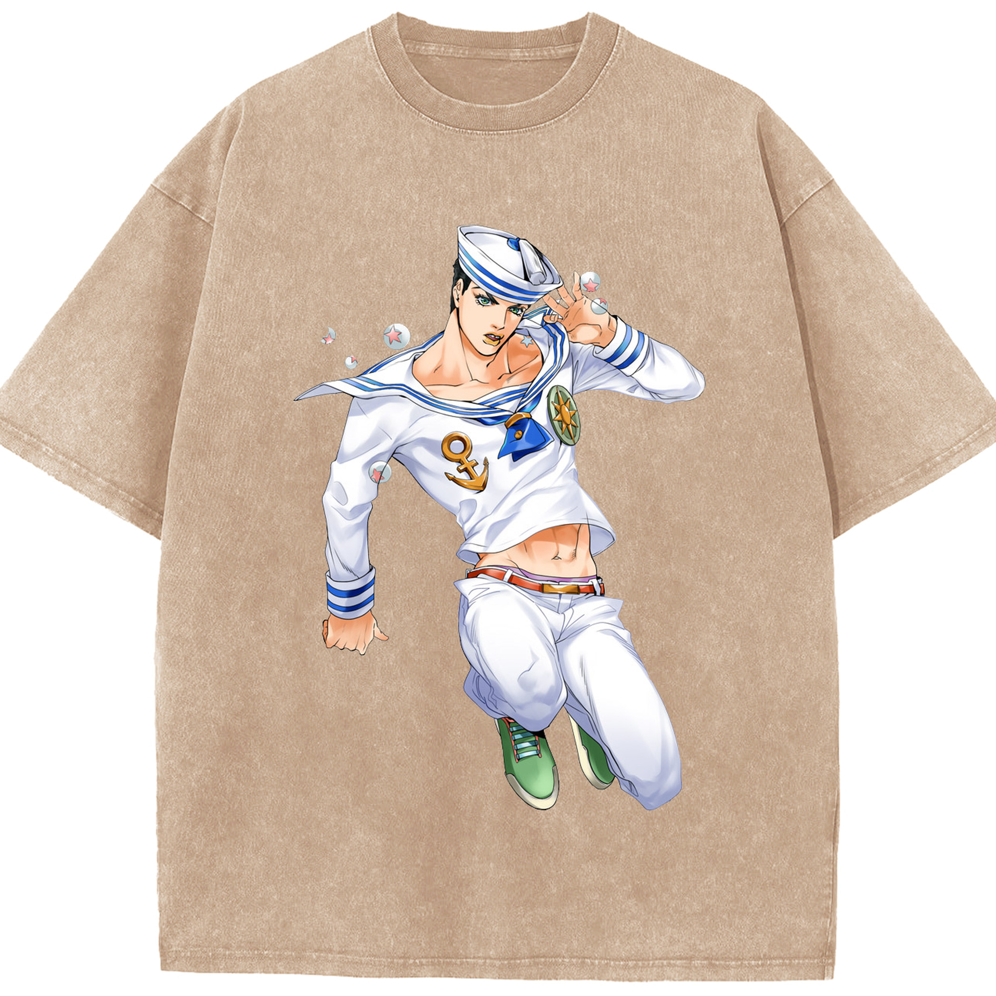 （画像用） ジョジョの奇妙な冒険 東方定助 JoJo's Bizarre Adventure Higashikata Josuke 綿100% ヴィンテージ風 半袖Tシャツ（フロントプリント）