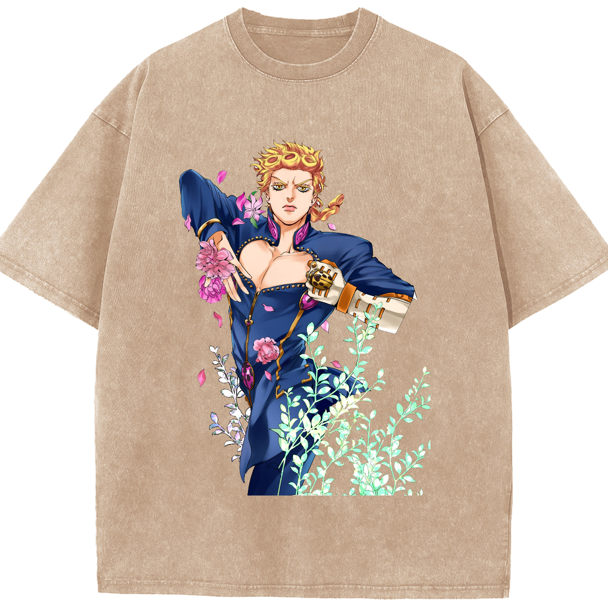 （画像用） ジョジョの奇妙な冒険 ジョルノ?ジョバァーナ JoJo's Bizarre Adventure Giorno Giovanna 綿100% ヴィンテージ風 半袖Tシャツ（フロントプリント）