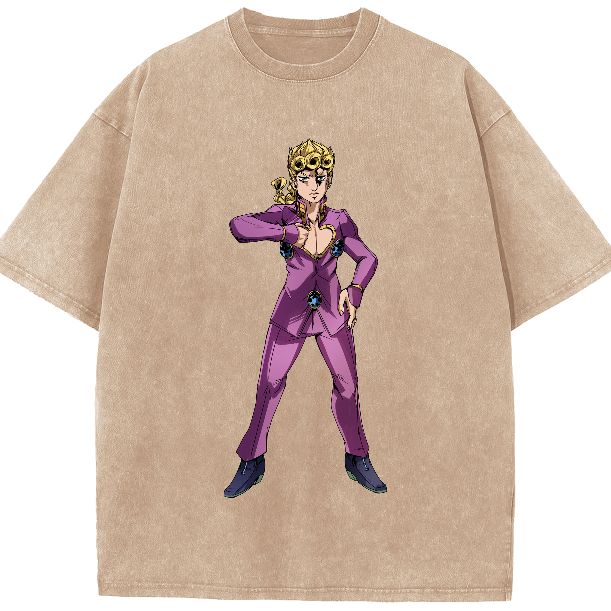 （画像用） ジョジョの奇妙な冒険 ジョルノ?ジョバァーナ JoJo's Bizarre Adventure Giorno Giovanna 綿100% ヴィンテージ風 半袖Tシャツ（フロントプリント）