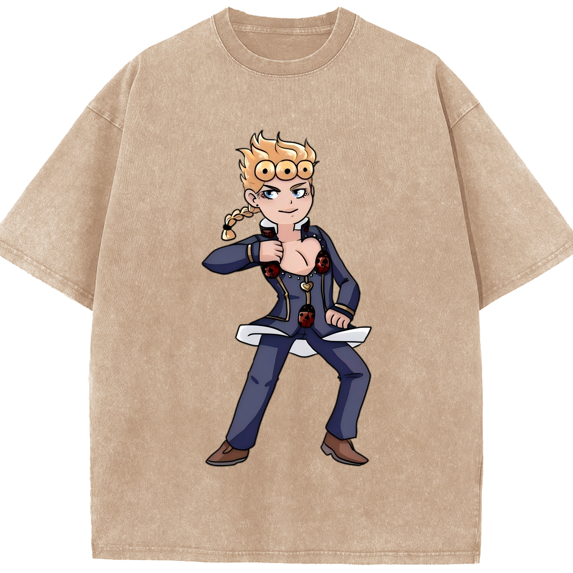 （画像用） ジョジョの奇妙な冒険 ジョルノ?ジョバァーナ JoJo's Bizarre Adventure Giorno Giovanna 綿100% ヴィンテージ風 半袖Tシャツ（フロントプリント）