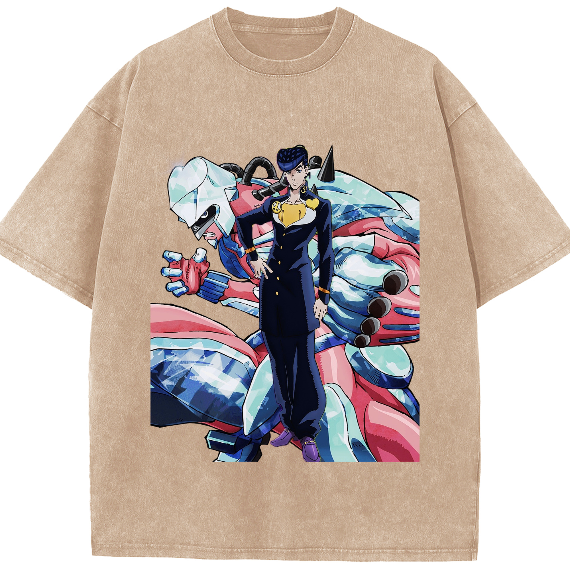 （画像用） ジョジョの奇妙な冒険 ひがしかた じょうすけ JoJo's Bizarre Adventure Higashikata Josuke 綿100% ヴィンテージ風 半袖Tシャツ（フロントプリント）