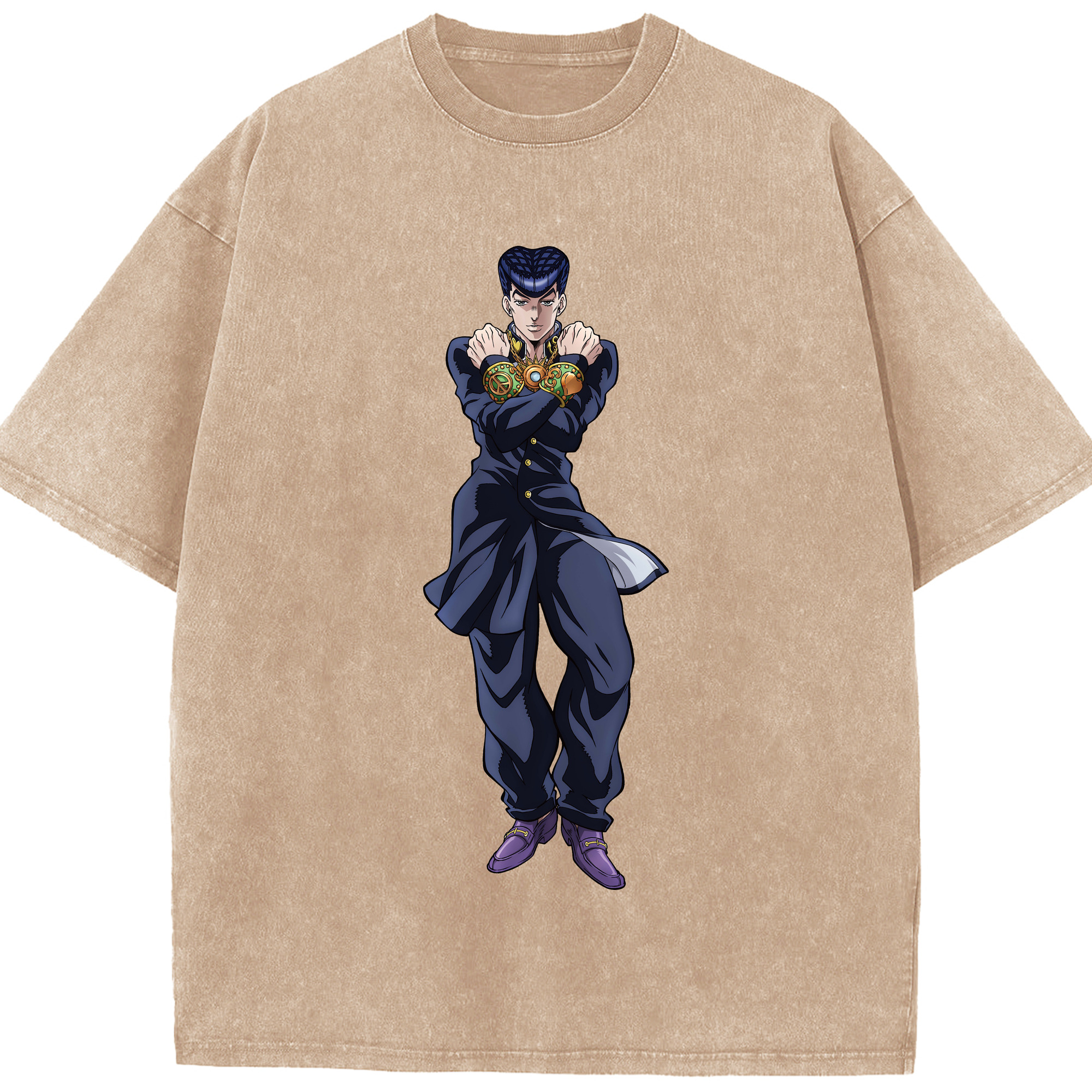 （画像用） ジョジョの奇妙な冒険 ひがしかた じょうすけ JoJo's Bizarre Adventure Higashikata Josuke 綿100% ヴィンテージ風 半袖Tシャツ（フロントプリント）