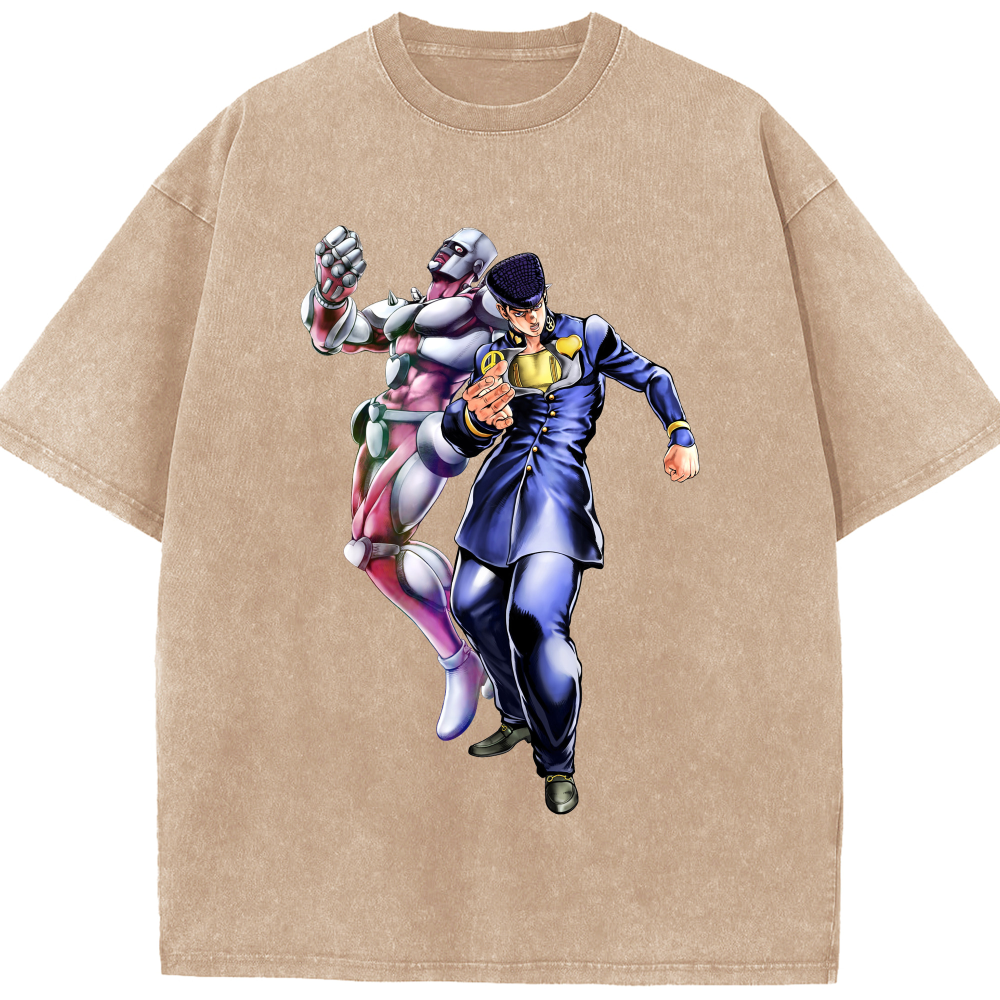 （画像用） ジョジョの奇妙な冒険 ひがしかた じょうすけ JoJo's Bizarre Adventure Higashikata Josuke 綿100% ヴィンテージ風 半袖Tシャツ（フロントプリント）