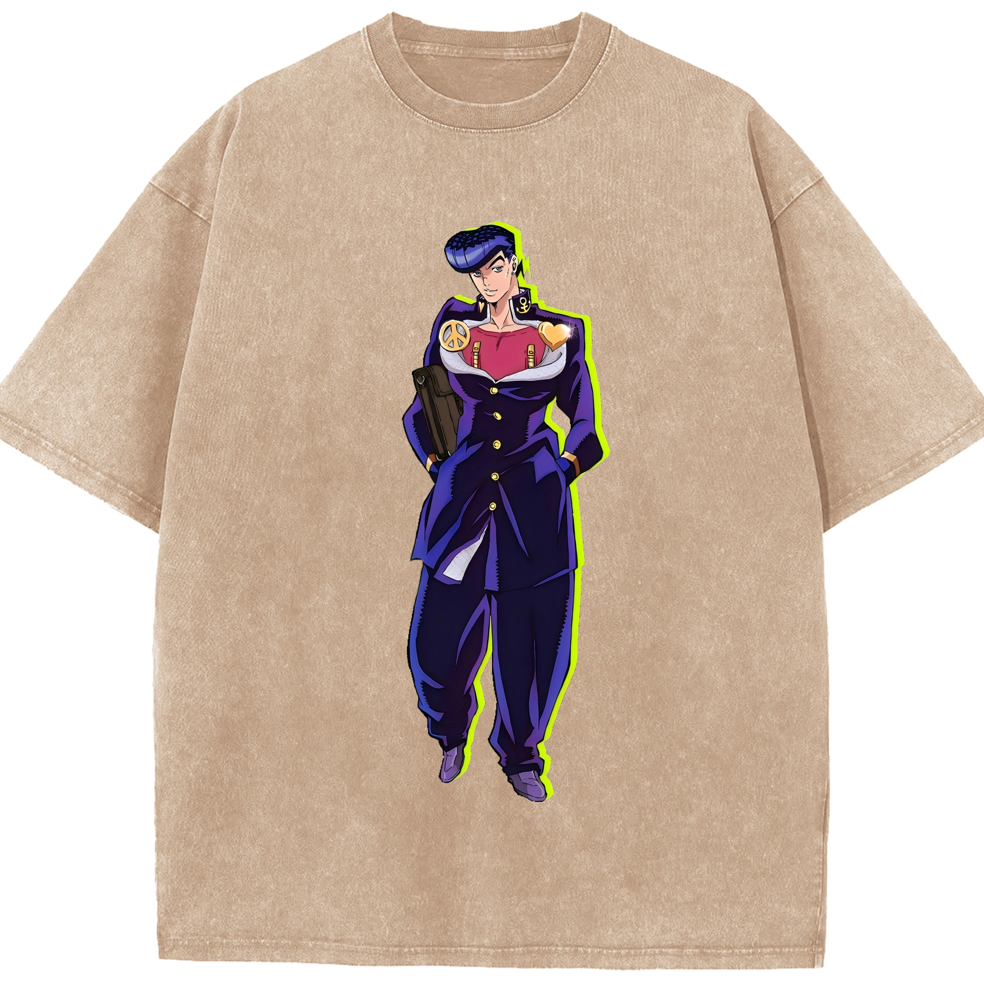 （画像用） ジョジョの奇妙な冒険 ひがしかた じょうすけ JoJo's Bizarre Adventure Higashikata Josuke 綿100% ヴィンテージ風 半袖Tシャツ（フロントプリント）