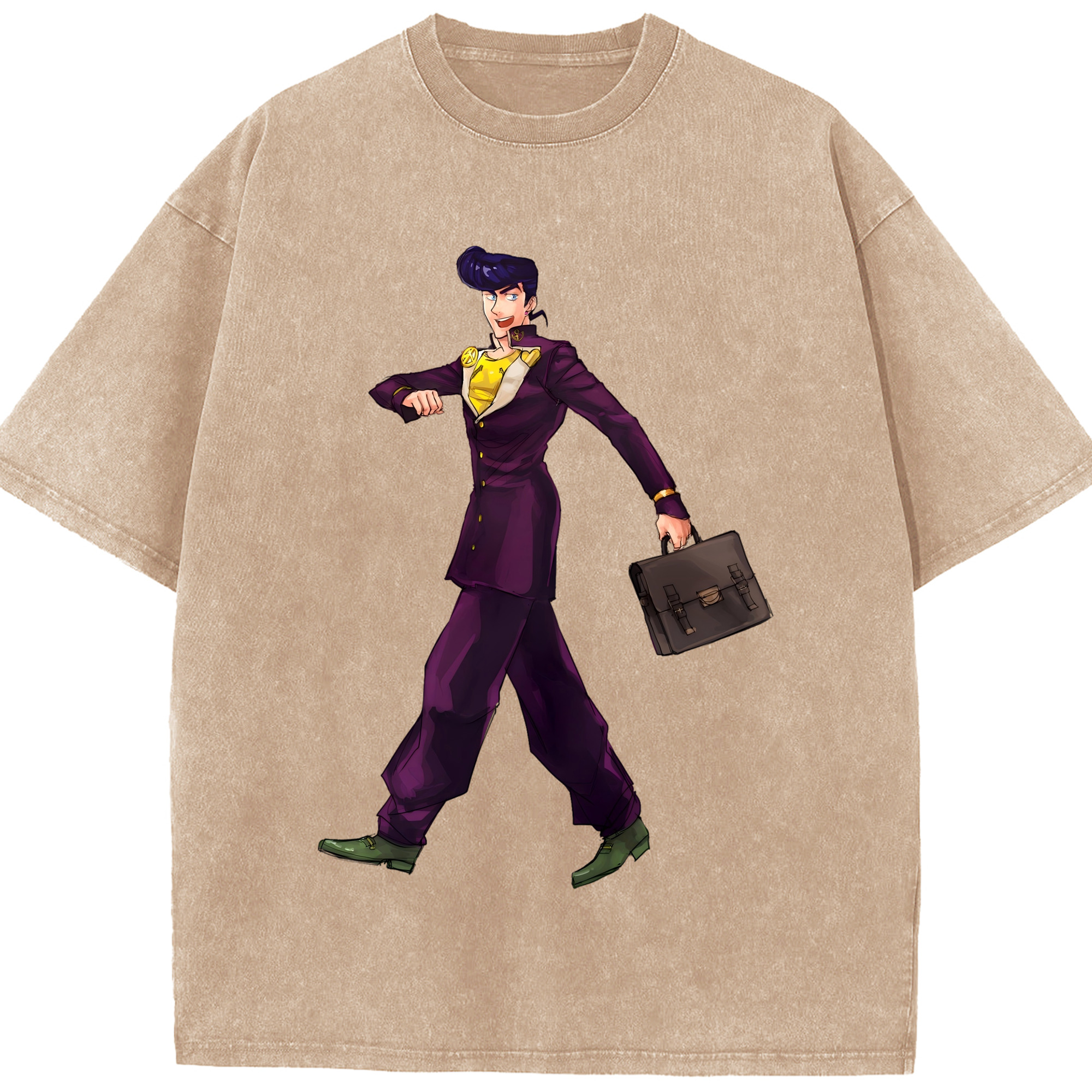 （画像用） ジョジョの奇妙な冒険 ひがしかた じょうすけ JoJo's Bizarre Adventure Higashikata Josuke 綿100% ヴィンテージ風 半袖Tシャツ（フロントプリント）