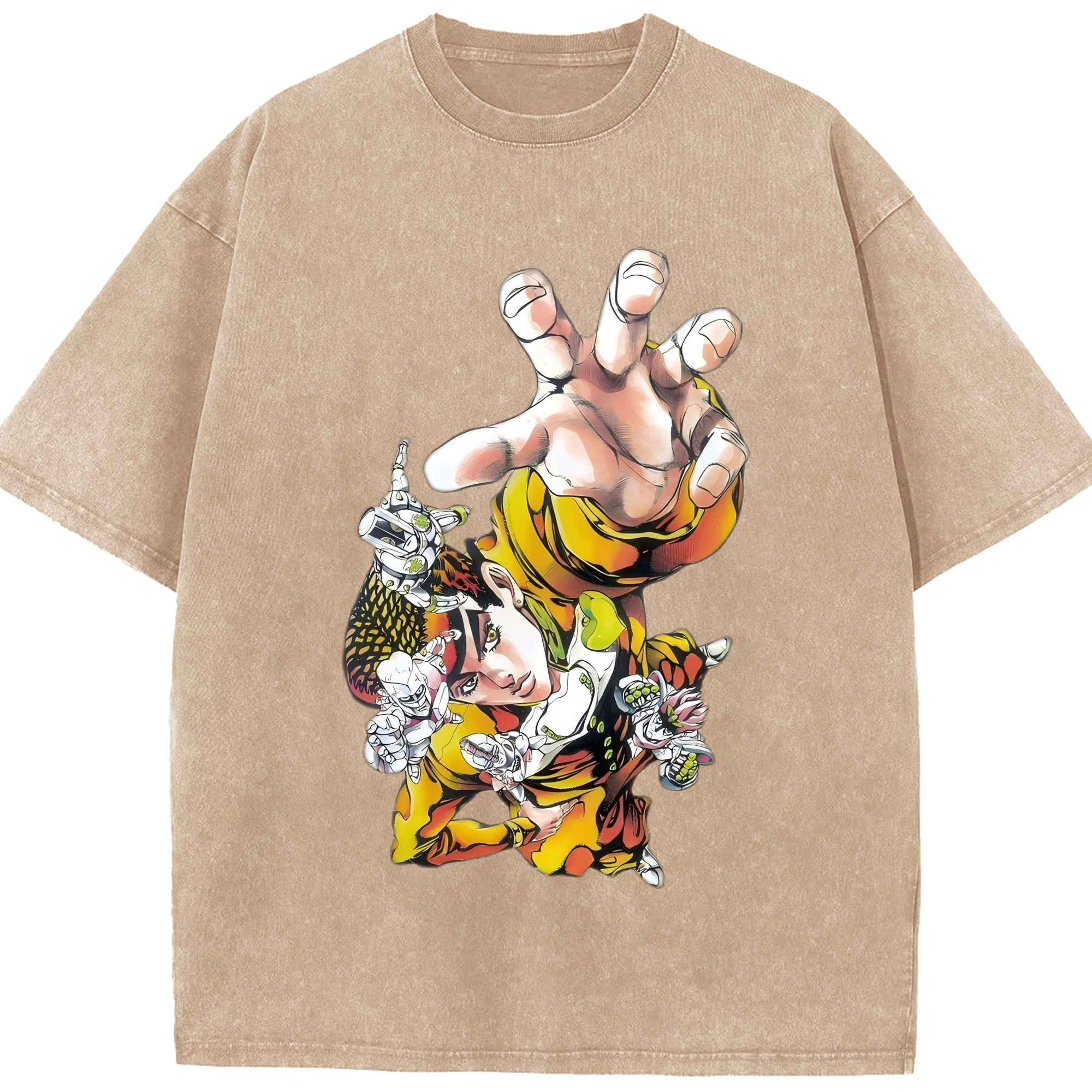 （画像用） ジョジョの奇妙な冒険 ひがしかた じょうすけ JoJo's Bizarre Adventure Higashikata Josuke 綿100% ヴィンテージ風 半袖Tシャツ（フロントプリント）