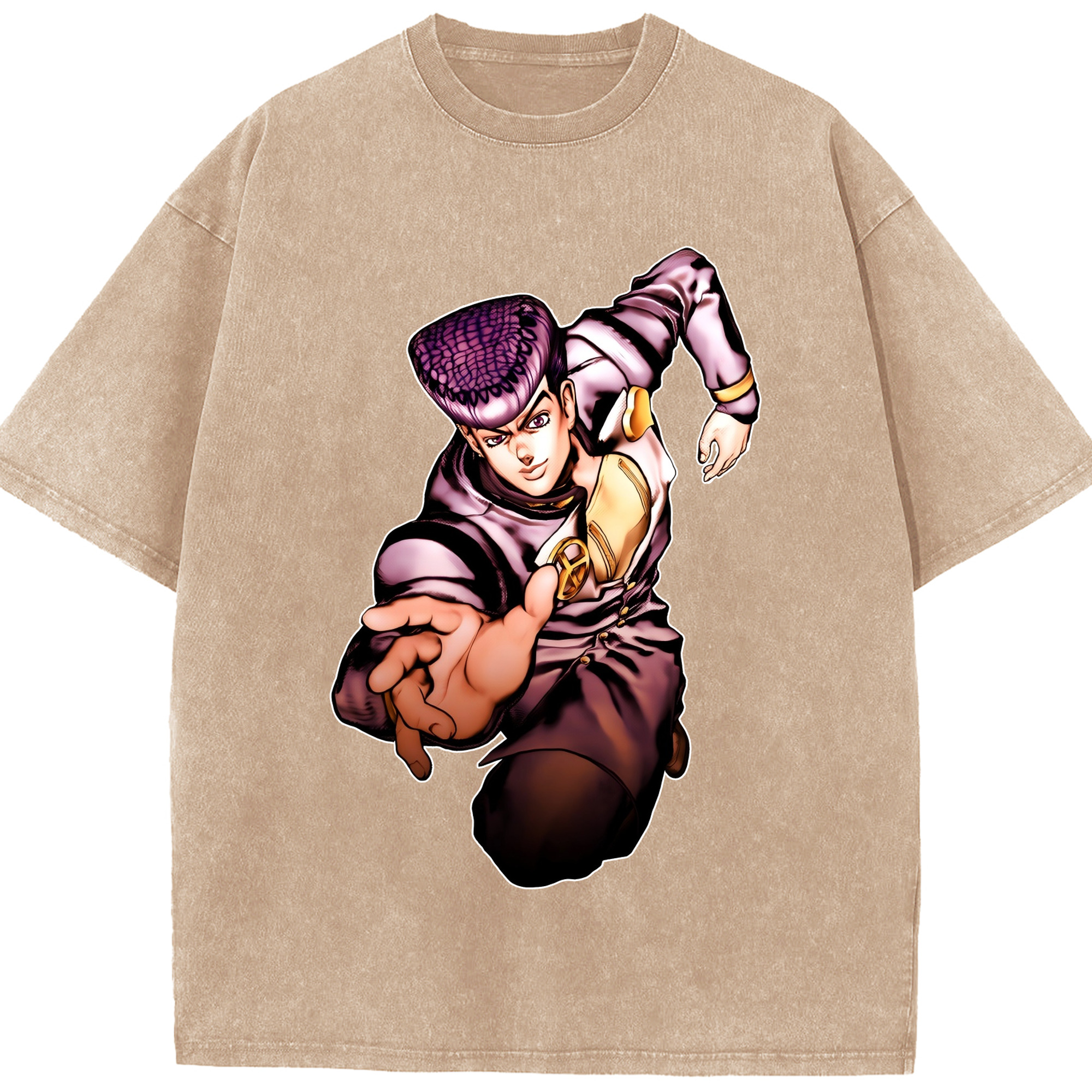 （画像用） ジョジョの奇妙な冒険 ひがしかた じょうすけ JoJo's Bizarre Adventure Higashikata Josuke 綿100% ヴィンテージ風 半袖Tシャツ（フロントプリント）