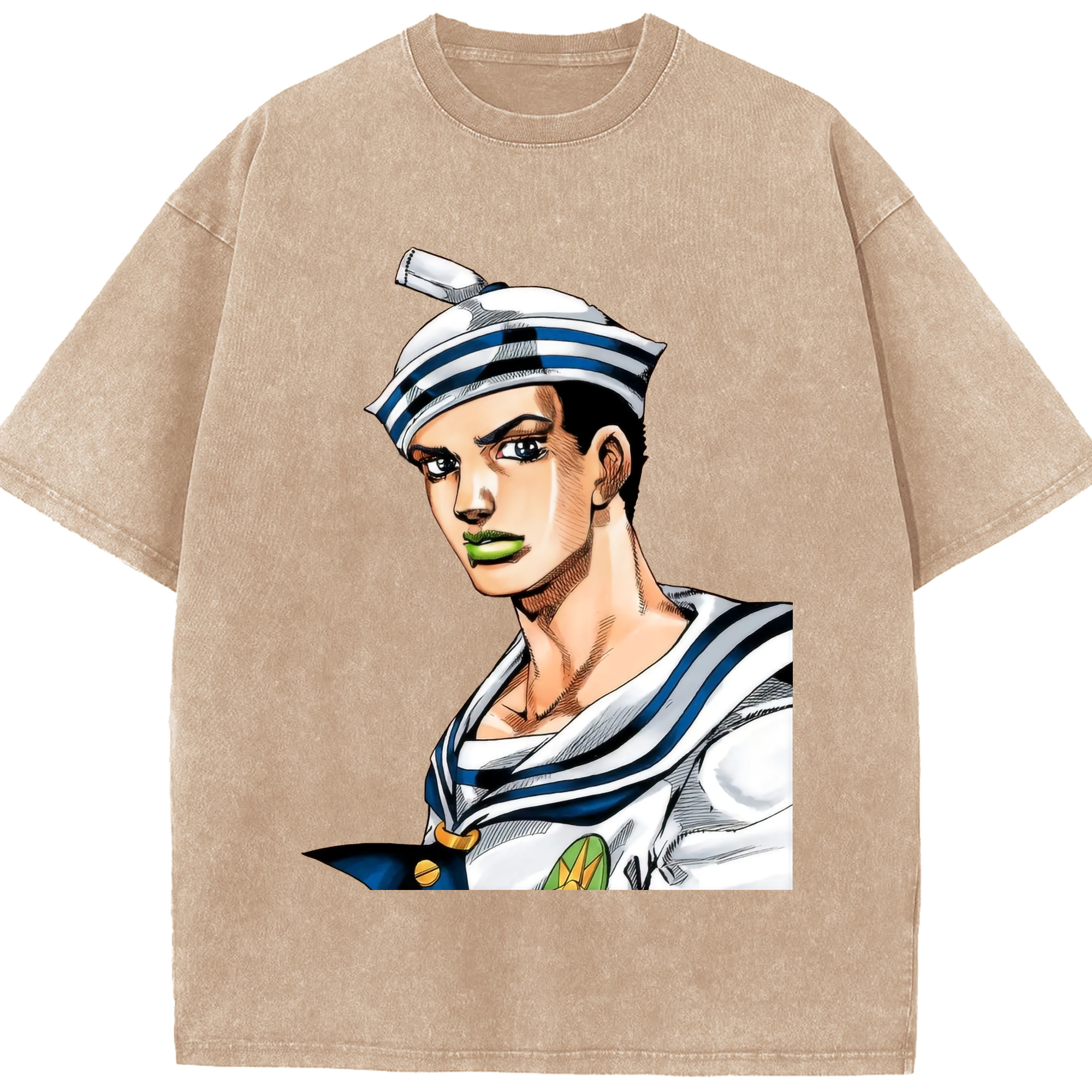 （画像用） ジョジョの奇妙な冒険 東方定助 JoJo's Bizarre Adventure Higashikata Josuke 綿100% ヴィンテージ風 半袖Tシャツ（フロントプリント）