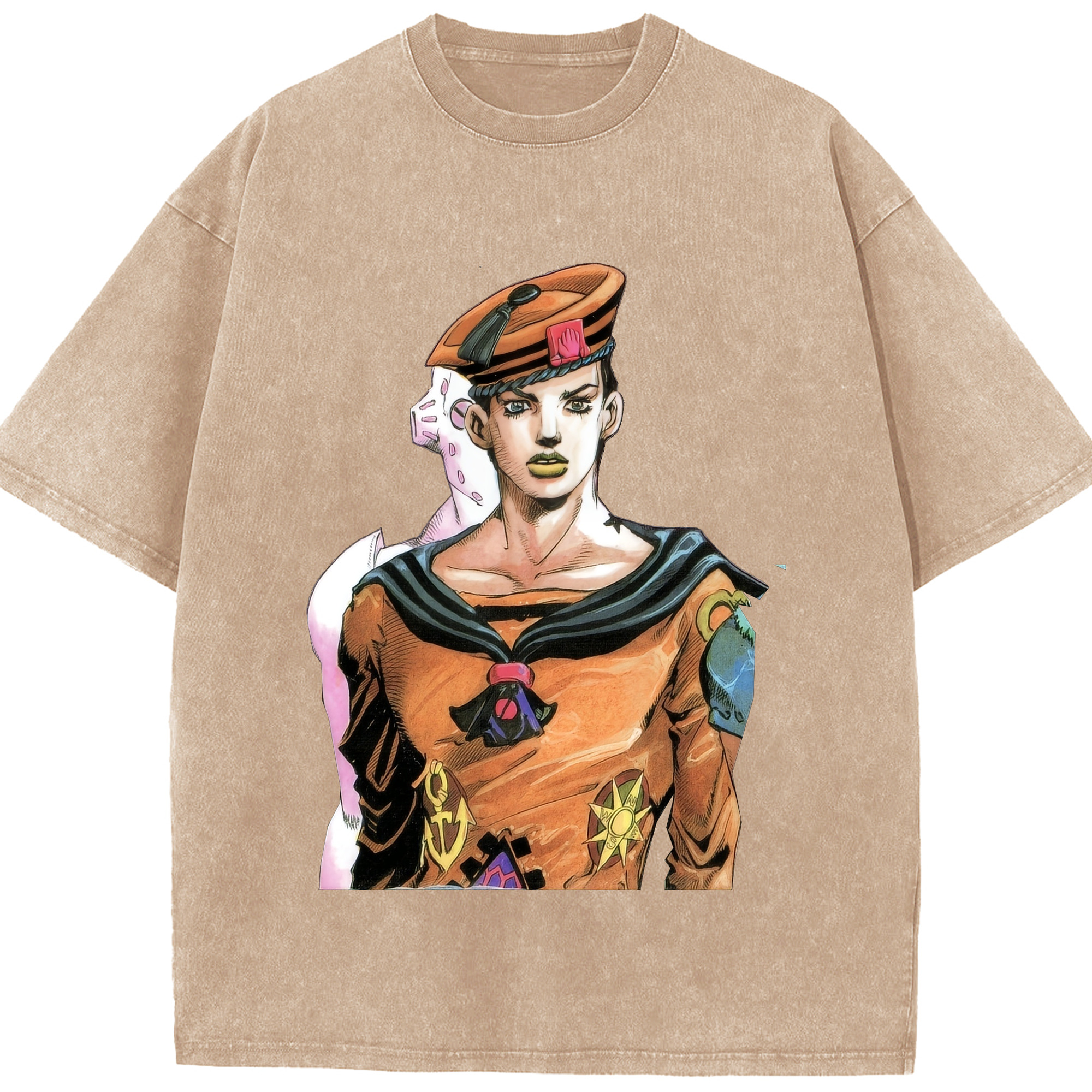 （画像用） ジョジョの奇妙な冒険 東方定助 JoJo's Bizarre Adventure Higashikata Josuke 綿100% ヴィンテージ風 半袖Tシャツ（フロントプリント）