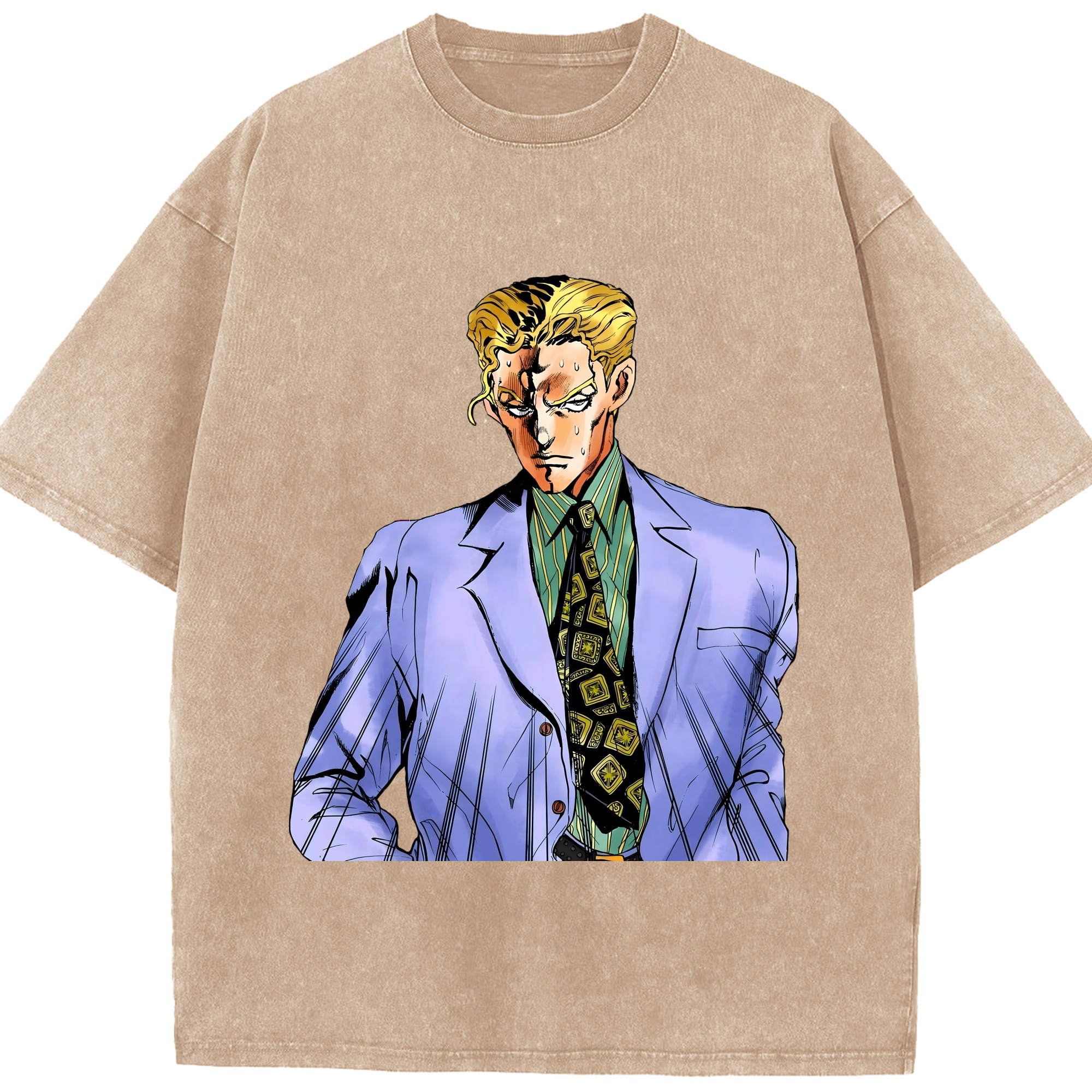 （画像用） ジョジョの奇妙な冒険 きら よしかげ JoJo's Bizarre Adventure Kira Yoshikage 綿100% ヴィンテージ風 半袖Tシャツ（フロントプリント）