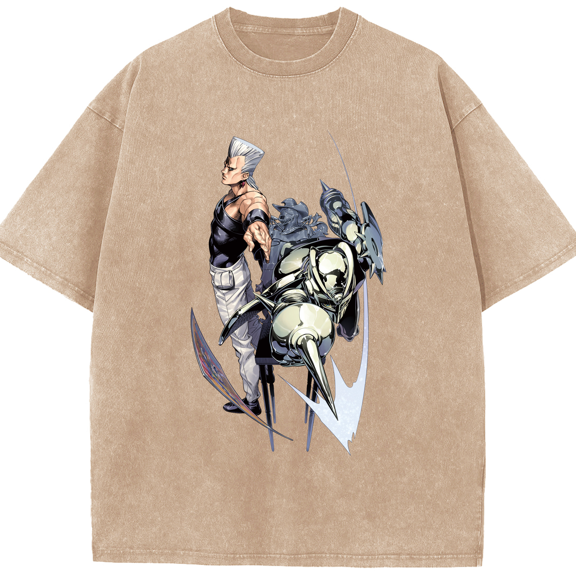 （画像用） ジョジョの奇妙な冒険 ジャン＝ピエール?ポルナレフ JoJo's Bizarre Adventure Jan Pierre Polnareff 綿100% ヴィンテージ風 半袖Tシャツ（フロントプリント）