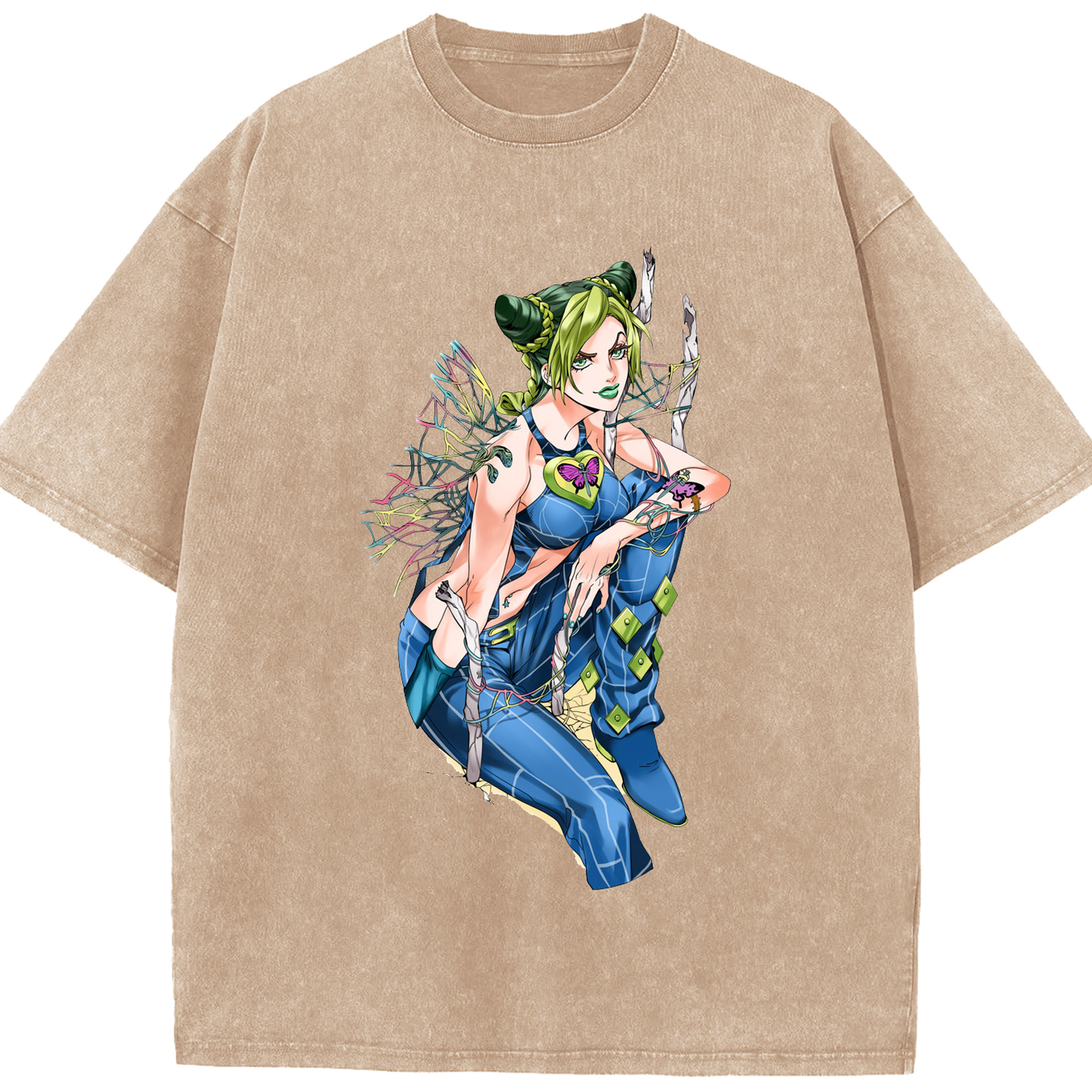 （画像用） "ジョジョの奇妙な冒険 くうじょう ジョリーン JoJo's Bizarre Adventure Jolyne Cujoh " 綿100% ヴィンテージ風 半袖Tシャツ（フロントプリント）