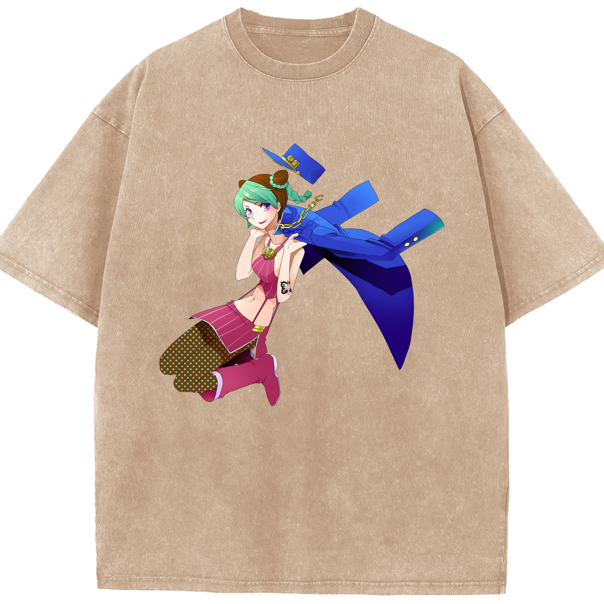 （画像用） "ジョジョの奇妙な冒険 くうじょう ジョリーン JoJo's Bizarre Adventure Jolyne Cujoh " 綿100% ヴィンテージ風 半袖Tシャツ（フロントプリント）