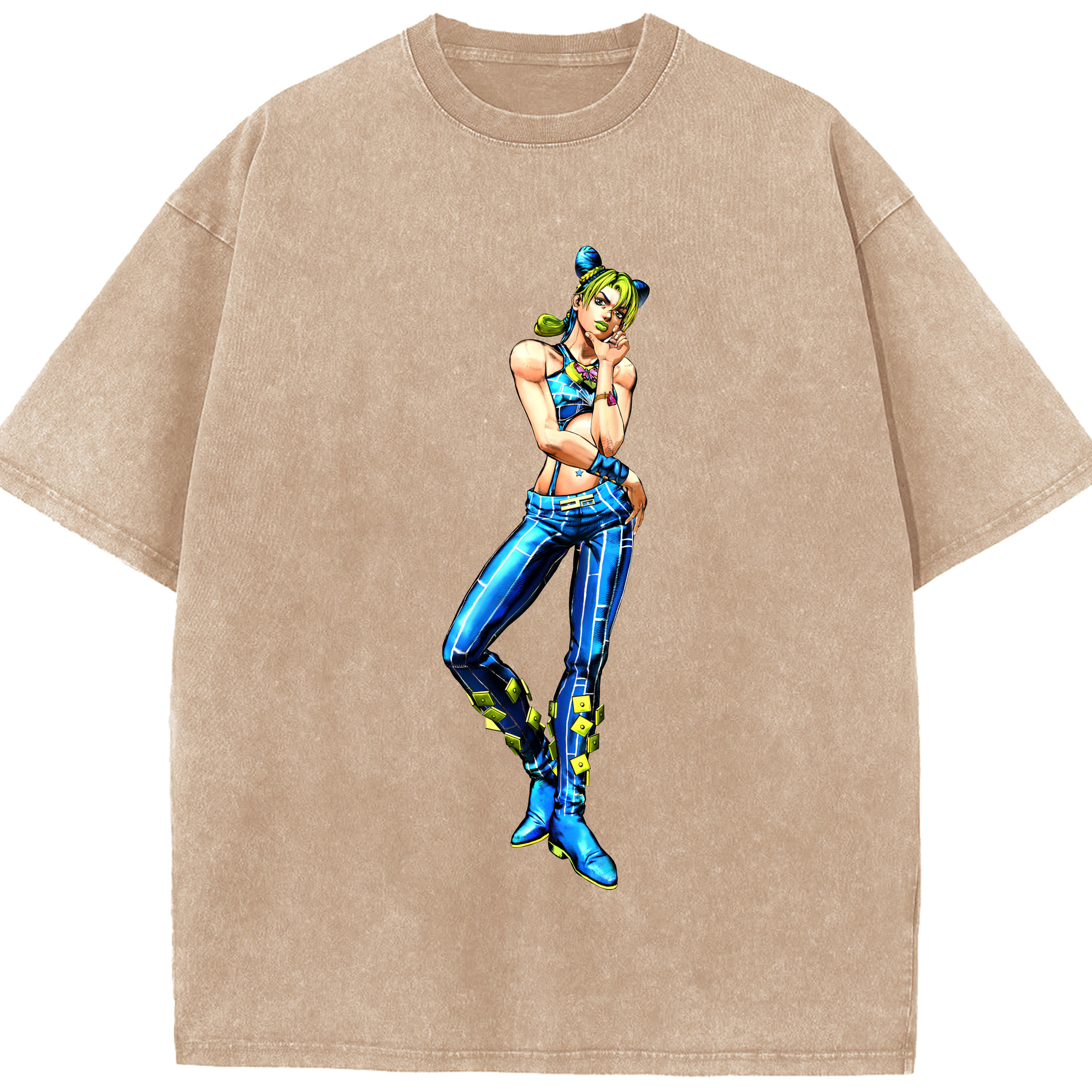 （画像用） "ジョジョの奇妙な冒険 くうじょう ジョリーン JoJo's Bizarre Adventure Jolyne Cujoh " 綿100% ヴィンテージ風 半袖Tシャツ（フロントプリント）