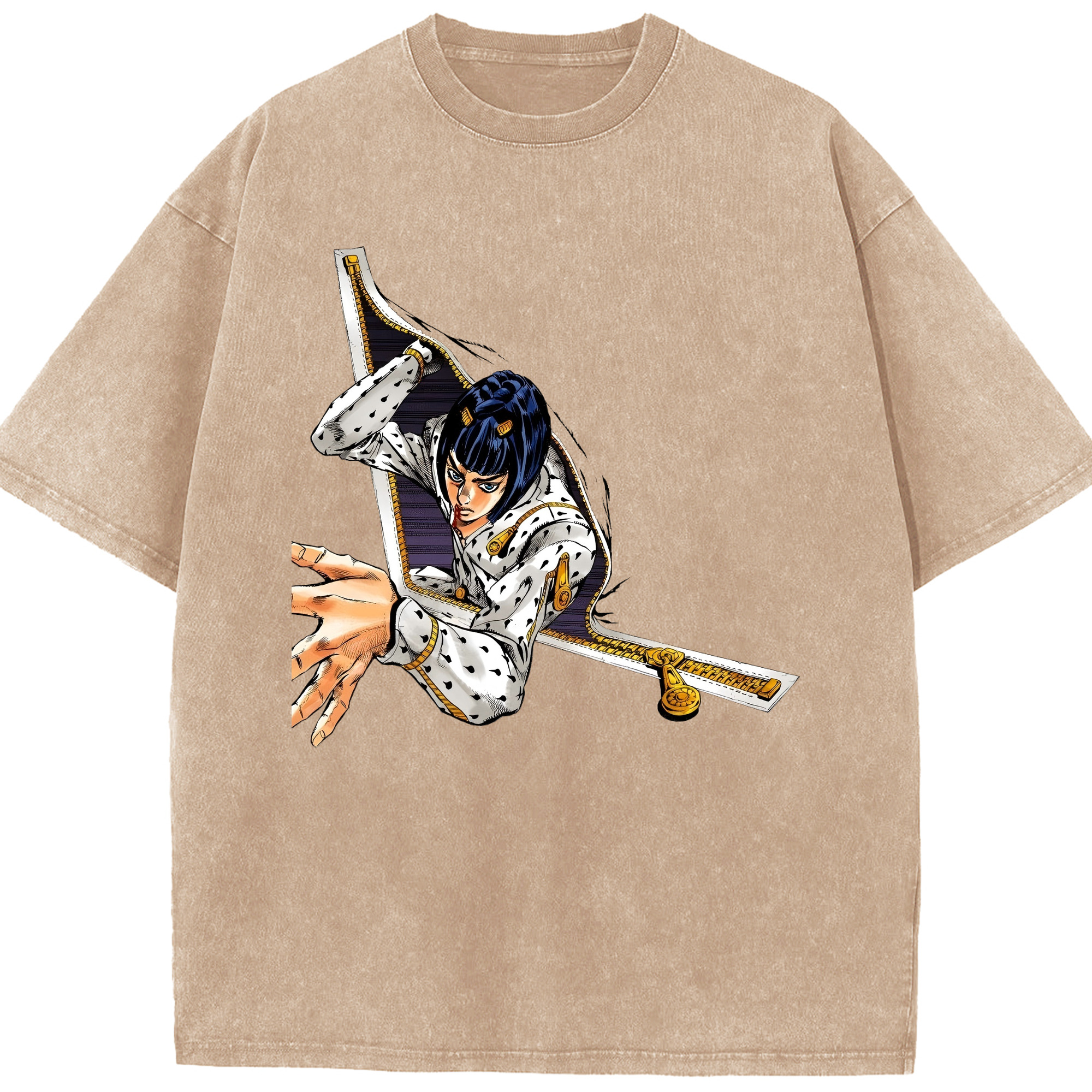 （画像用） ジョジョの奇妙な冒険 ブローノ?ブチャラティ JoJo's Bizarre Adventure Bruno Bucciarati 綿100% ヴィンテージ風 半袖Tシャツ（フロントプリント）