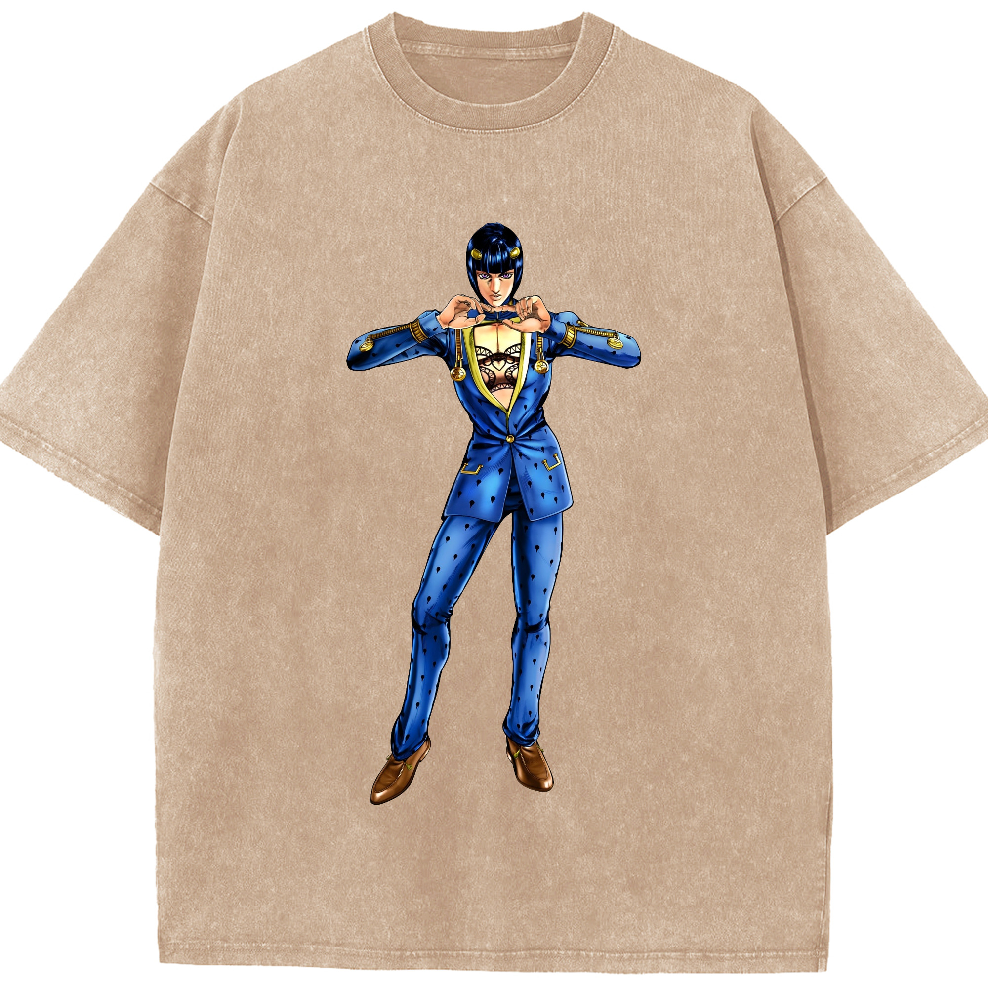 （画像用） ジョジョの奇妙な冒険 ブローノ?ブチャラティ JoJo's Bizarre Adventure Bruno Bucciarati 綿100% ヴィンテージ風 半袖Tシャツ（フロントプリント）