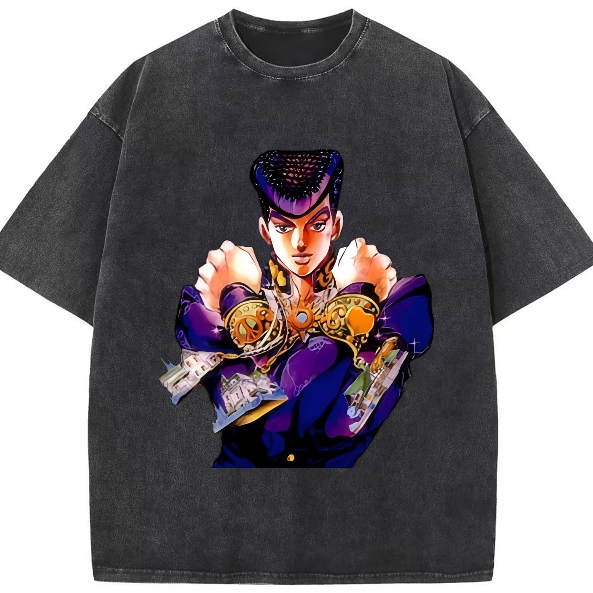 （画像用） ジョジョの奇妙な冒険 ひがしかた じょうすけ JoJo's Bizarre Adventure Higashikata Josuke 綿100% ヴィンテージ風 半袖Tシャツ（フロントプリント）