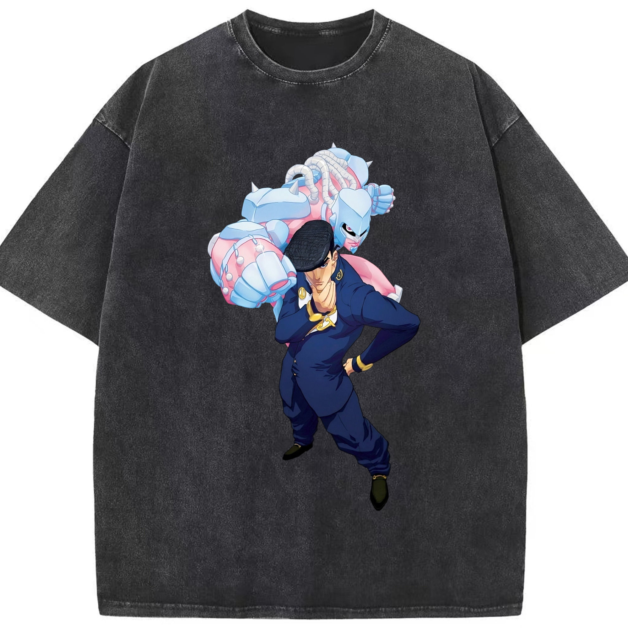 （画像用） ジョジョの奇妙な冒険 ひがしかた じょうすけ JoJo's Bizarre Adventure Higashikata Josuke 綿100% ヴィンテージ風 半袖Tシャツ（フロントプリント）
