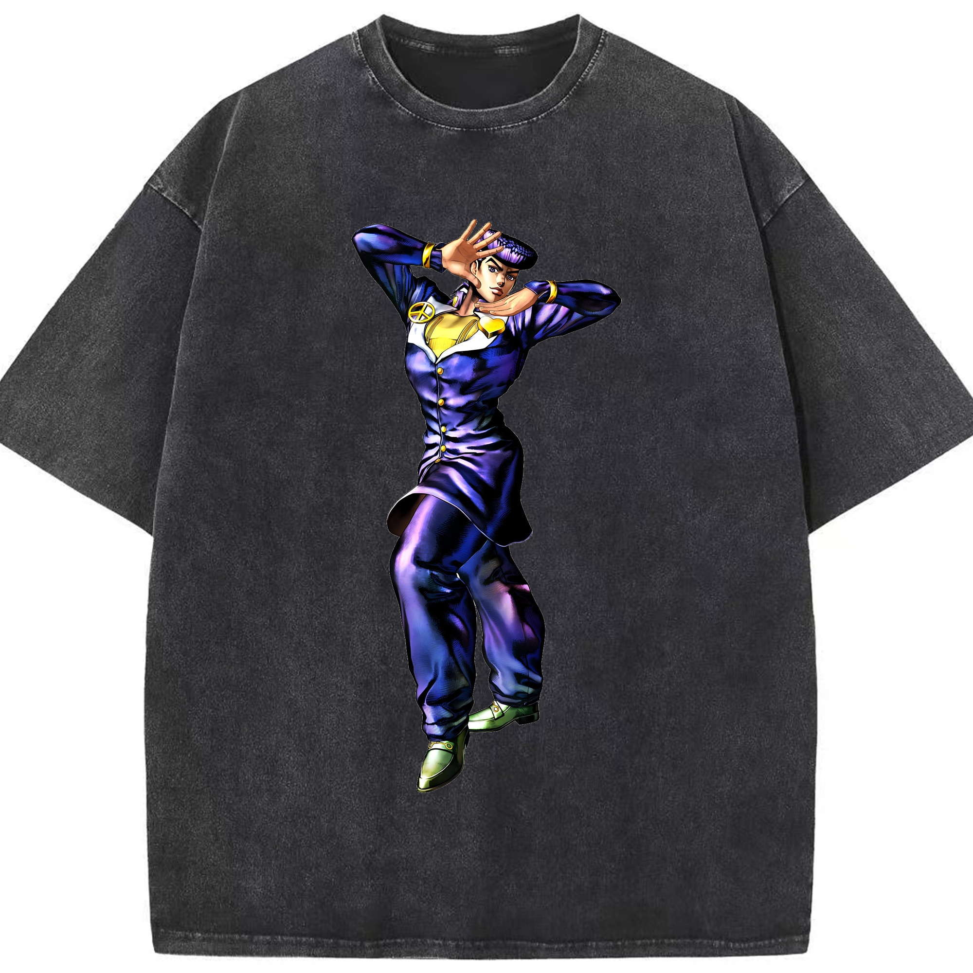 （画像用） ジョジョの奇妙な冒険 ひがしかた じょうすけ JoJo's Bizarre Adventure Higashikata Josuke 綿100% ヴィンテージ風 半袖Tシャツ（フロントプリント）