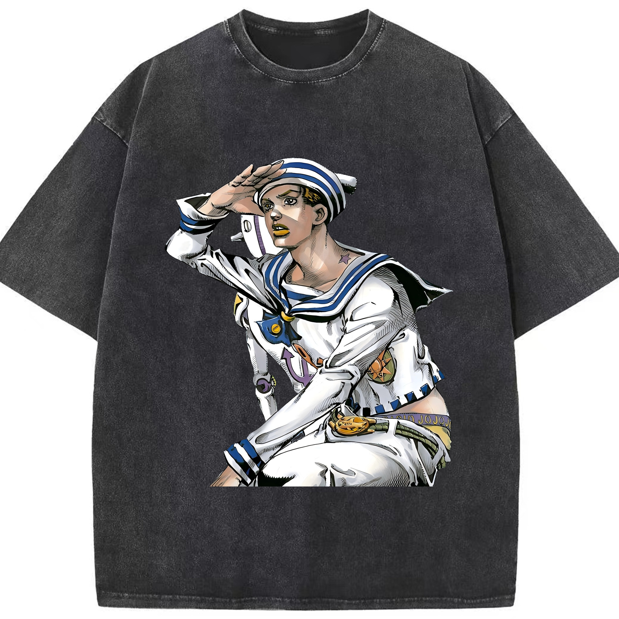 （画像用） ジョジョの奇妙な冒険 東方定助 JoJo's Bizarre Adventure Higashikata Josuke 綿100% ヴィンテージ風 半袖Tシャツ（フロントプリント）