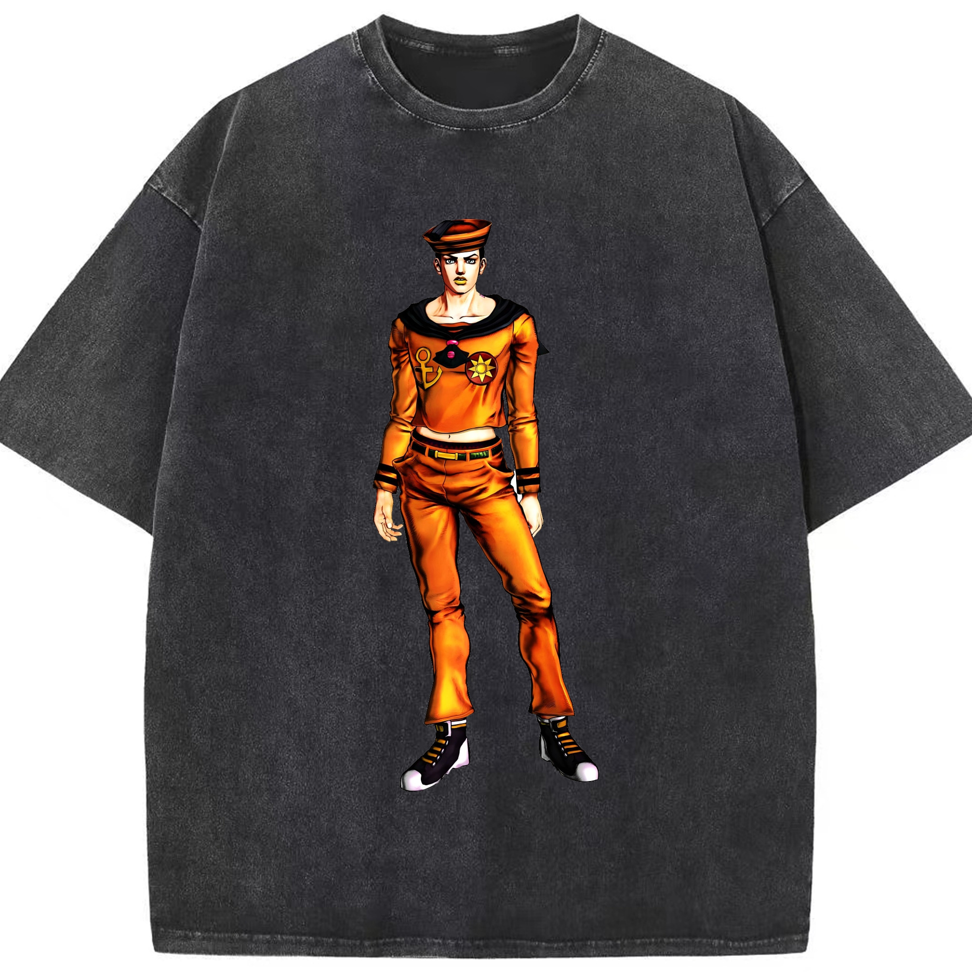 （画像用） ジョジョの奇妙な冒険 東方定助 JoJo's Bizarre Adventure Higashikata Josuke 綿100% ヴィンテージ風 半袖Tシャツ（フロントプリント）