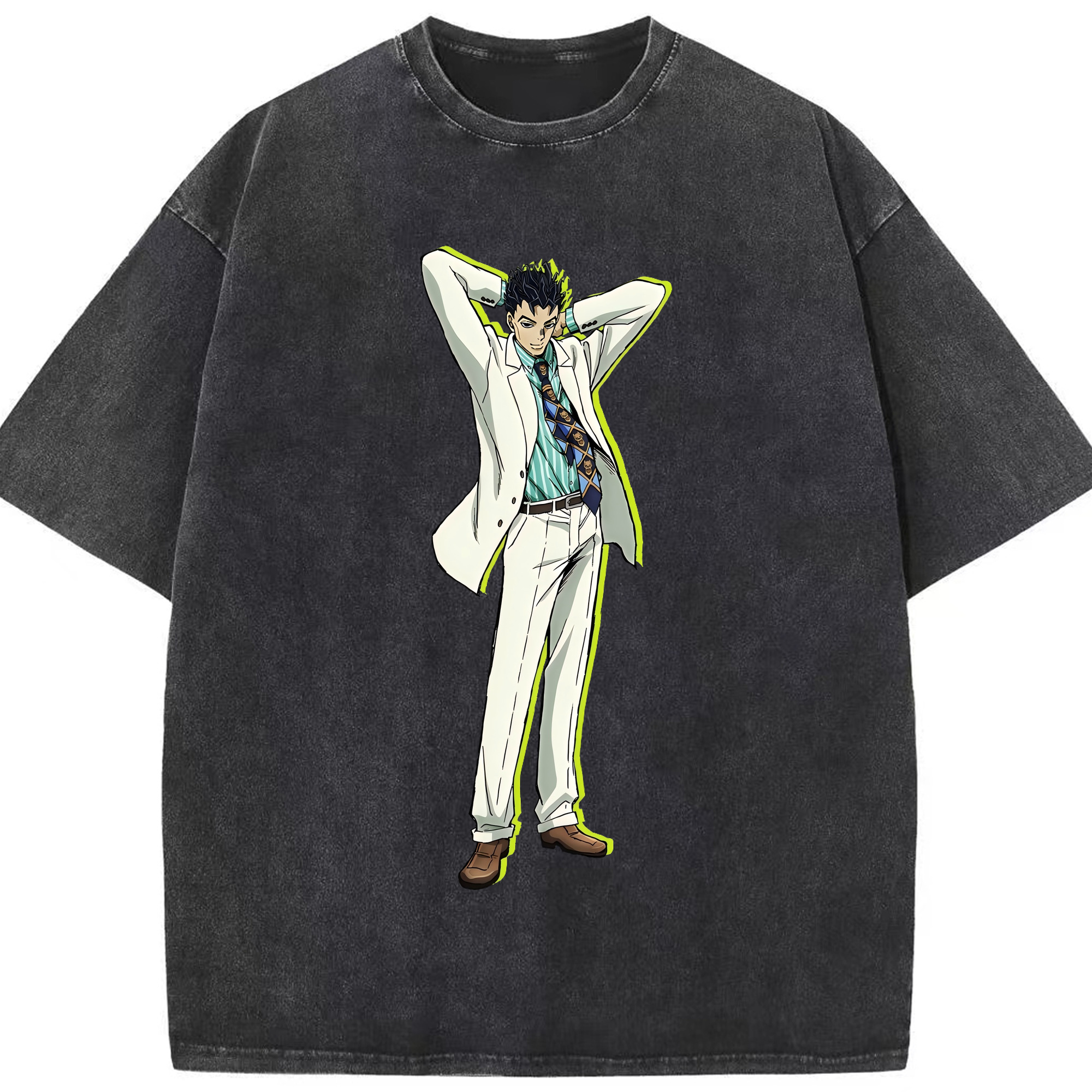 （画像用） ジョジョの奇妙な冒険 きら よしかげ JoJo's Bizarre Adventure Kira Yoshikage 綿100% ヴィンテージ風 半袖Tシャツ（フロントプリント）