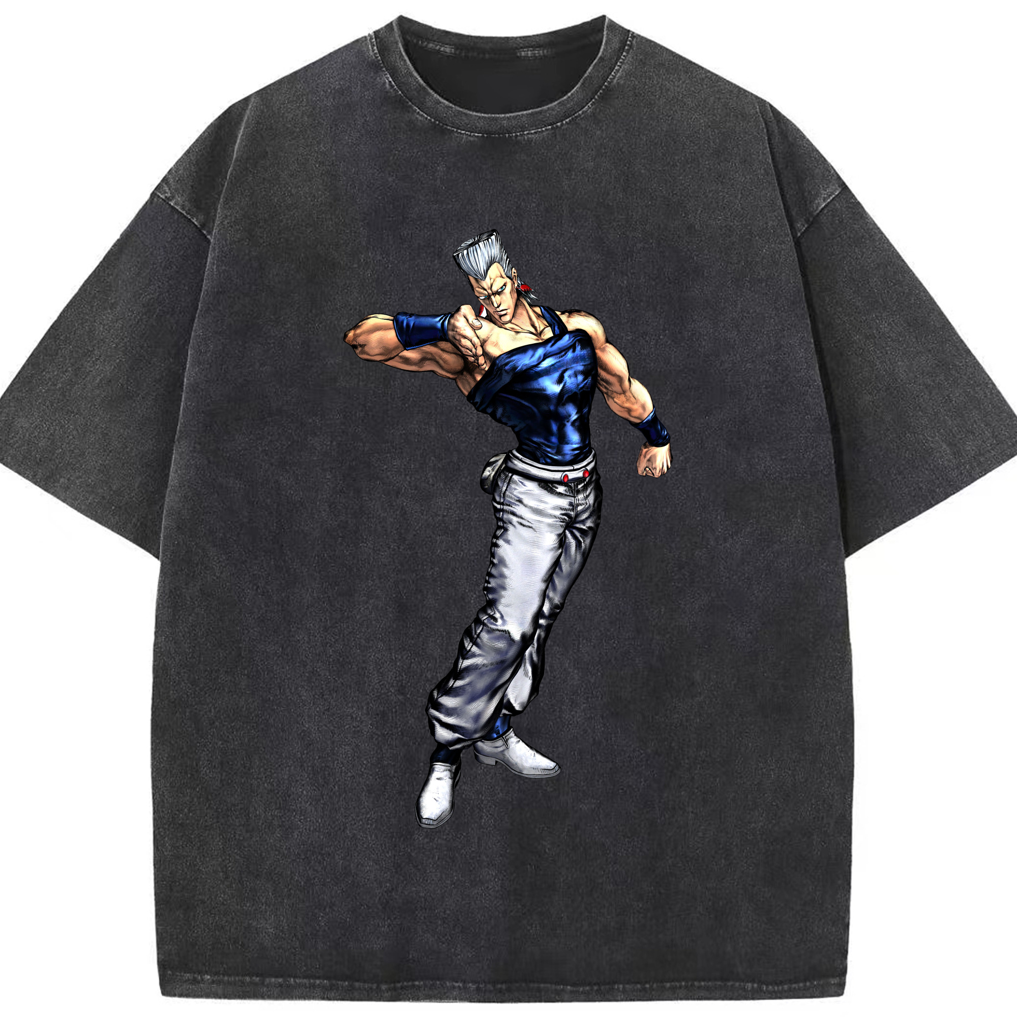 （画像用） ジョジョの奇妙な冒険 ジャン＝ピエール?ポルナレフ JoJo's Bizarre Adventure Jan Pierre Polnareff 綿100% ヴィンテージ風 半袖Tシャツ（フロントプリント）