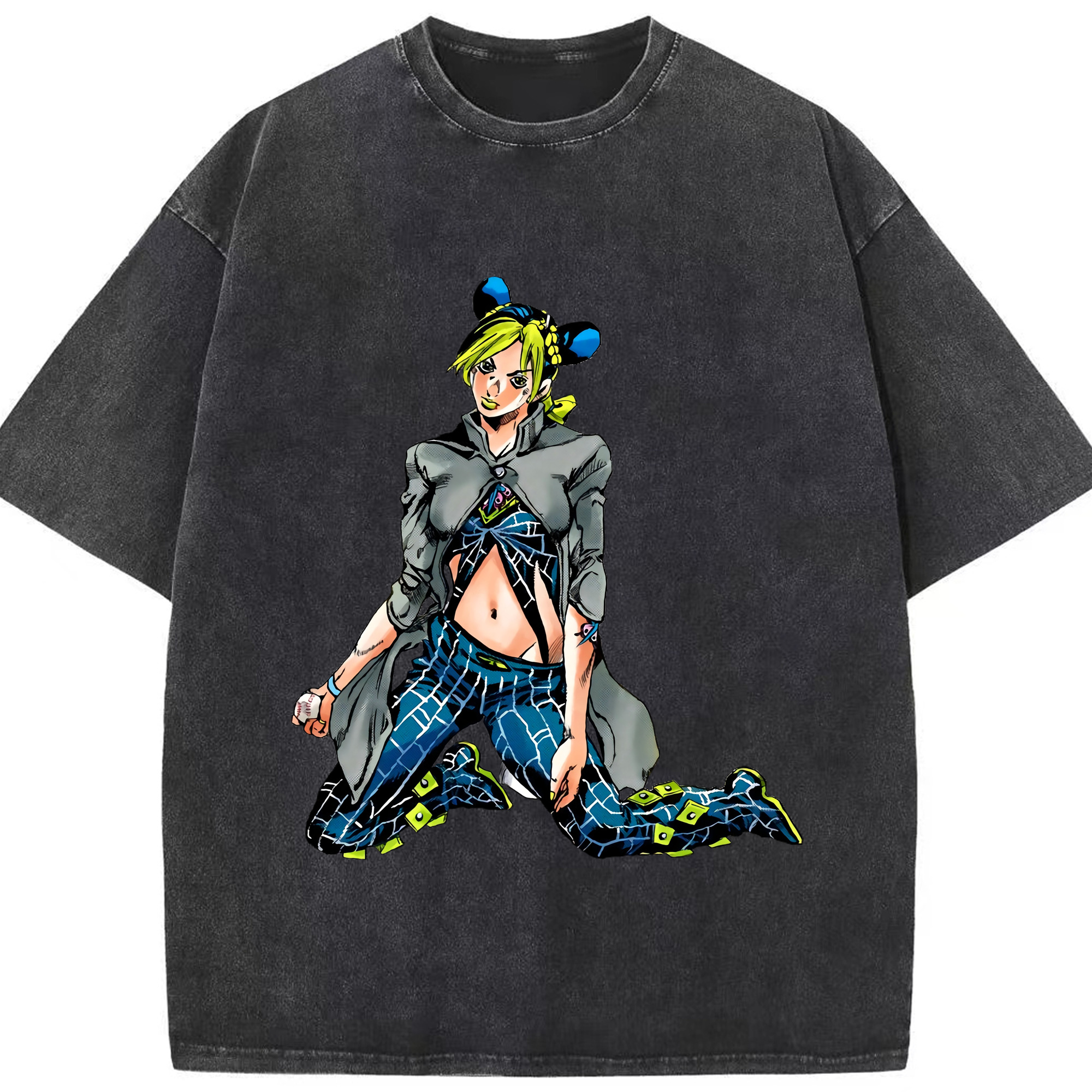 （画像用） "ジョジョの奇妙な冒険 くうじょう ジョリーン JoJo's Bizarre Adventure Jolyne Cujoh " 綿100% ヴィンテージ風 半袖Tシャツ（フロントプリント）