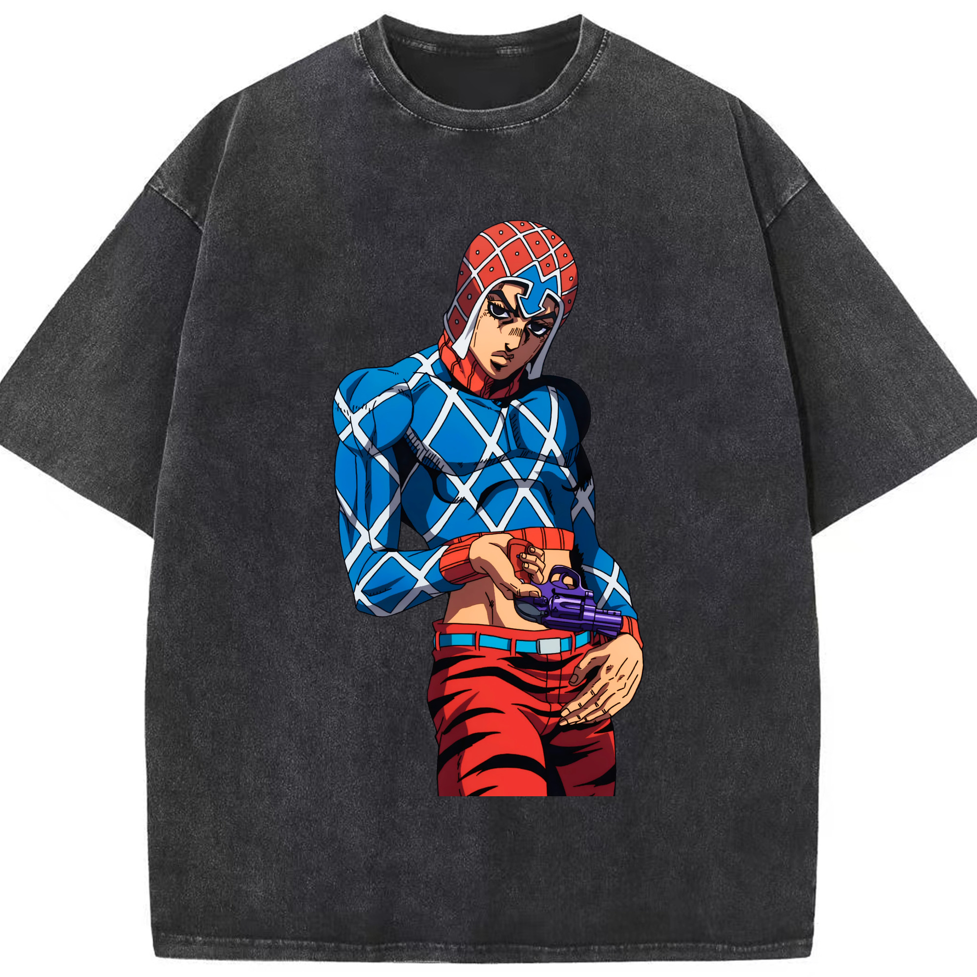 （画像用） ジョジョの奇妙な冒険 グイード?ミスタ JoJo's Bizarre Adventure Guido Mista 綿100% ヴィンテージ風 半袖Tシャツ（フロントプリント）