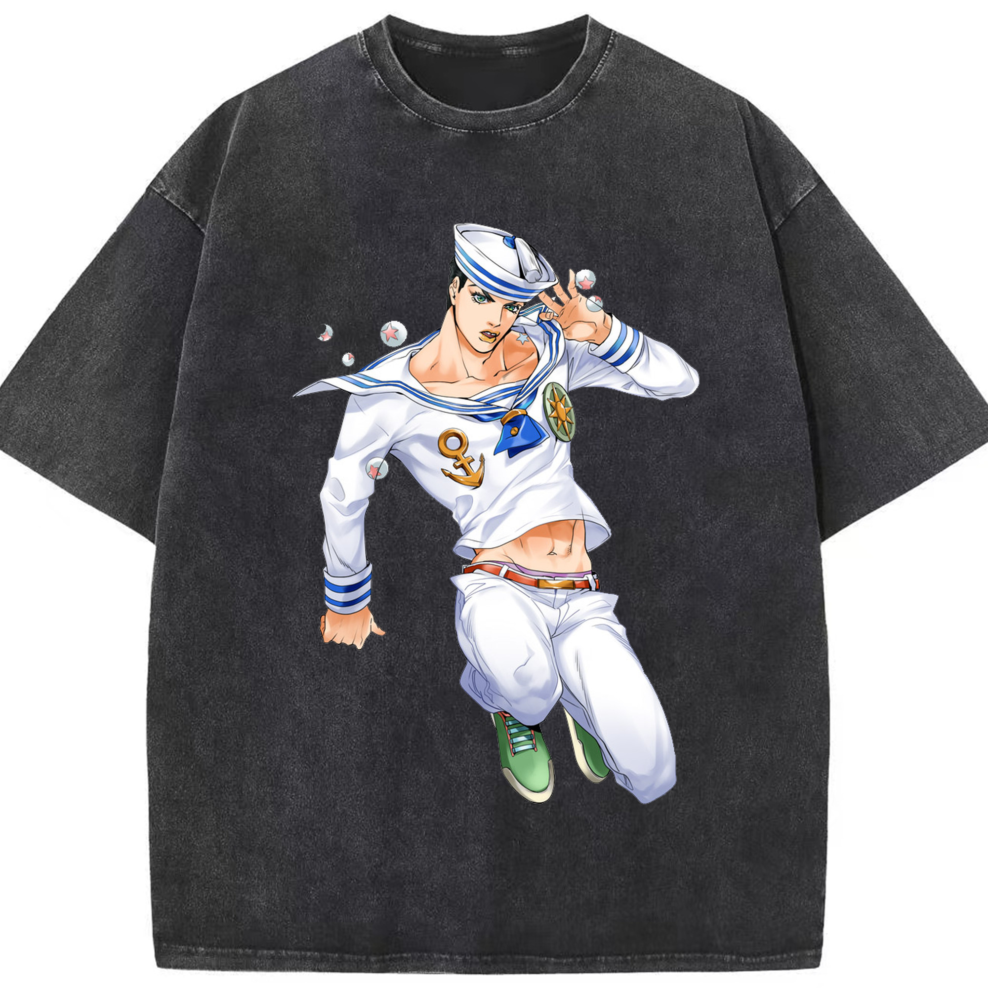 （画像用） ジョジョの奇妙な冒険 東方定助 JoJo's Bizarre Adventure Higashikata Josuke 綿100% ヴィンテージ風 半袖Tシャツ（フロントプリント）