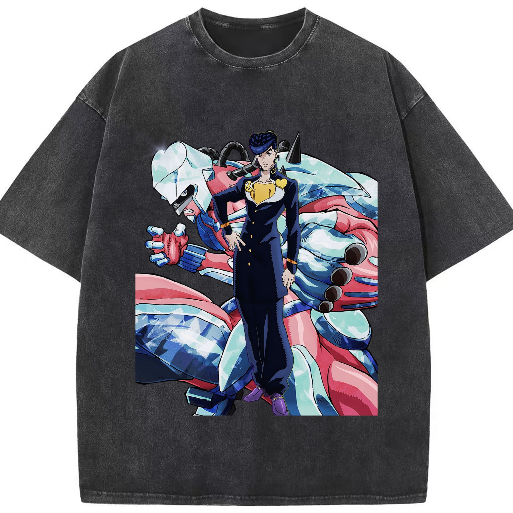 （画像用） ジョジョの奇妙な冒険 ひがしかた じょうすけ JoJo's Bizarre Adventure Higashikata Josuke 綿100% ヴィンテージ風 半袖Tシャツ（フロントプリント）