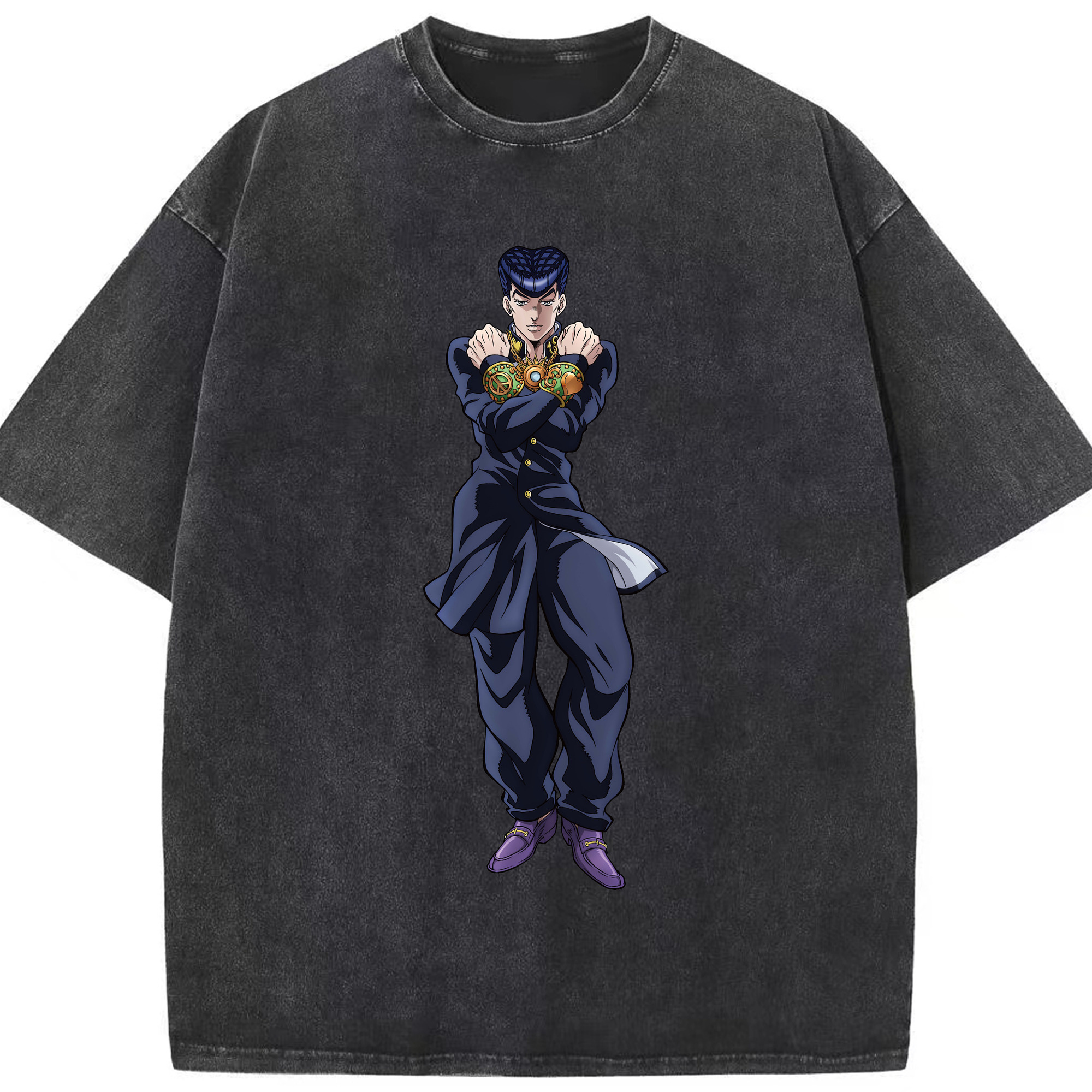 （画像用） ジョジョの奇妙な冒険 ひがしかた じょうすけ JoJo's Bizarre Adventure Higashikata Josuke 綿100% ヴィンテージ風 半袖Tシャツ（フロントプリント）