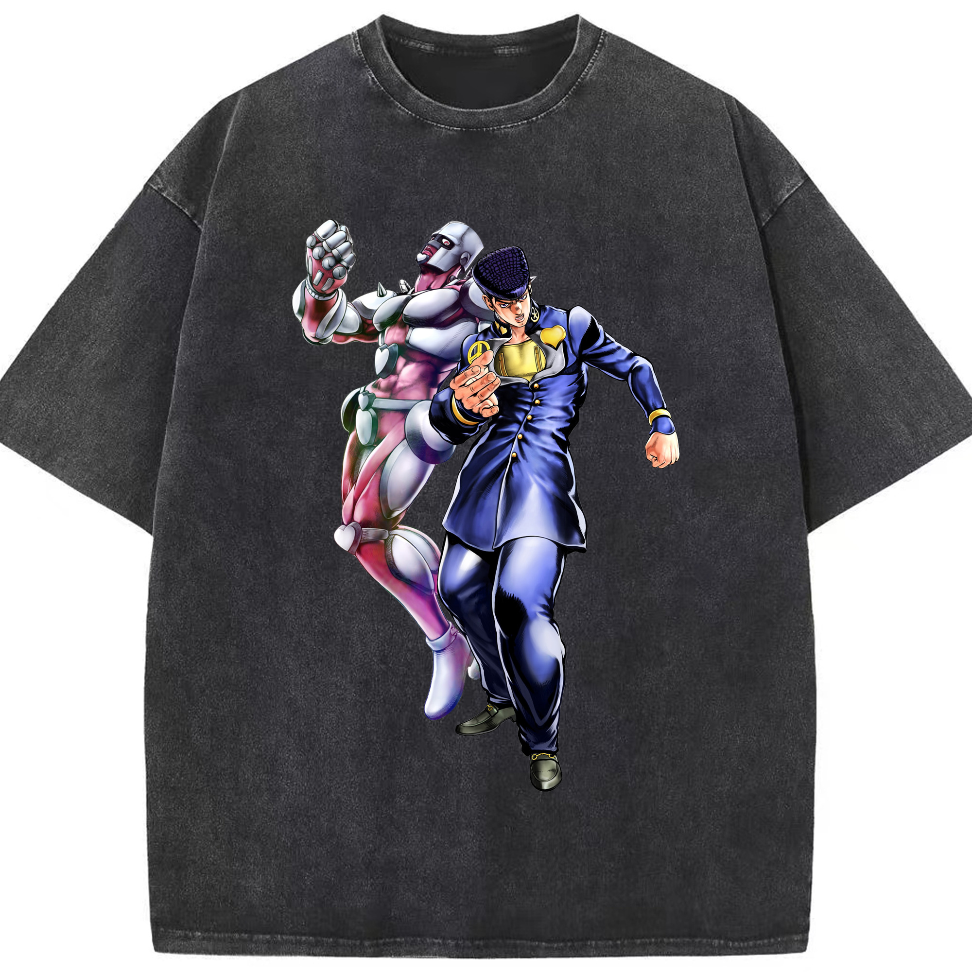 （画像用） ジョジョの奇妙な冒険 ひがしかた じょうすけ JoJo's Bizarre Adventure Higashikata Josuke 綿100% ヴィンテージ風 半袖Tシャツ（フロントプリント）