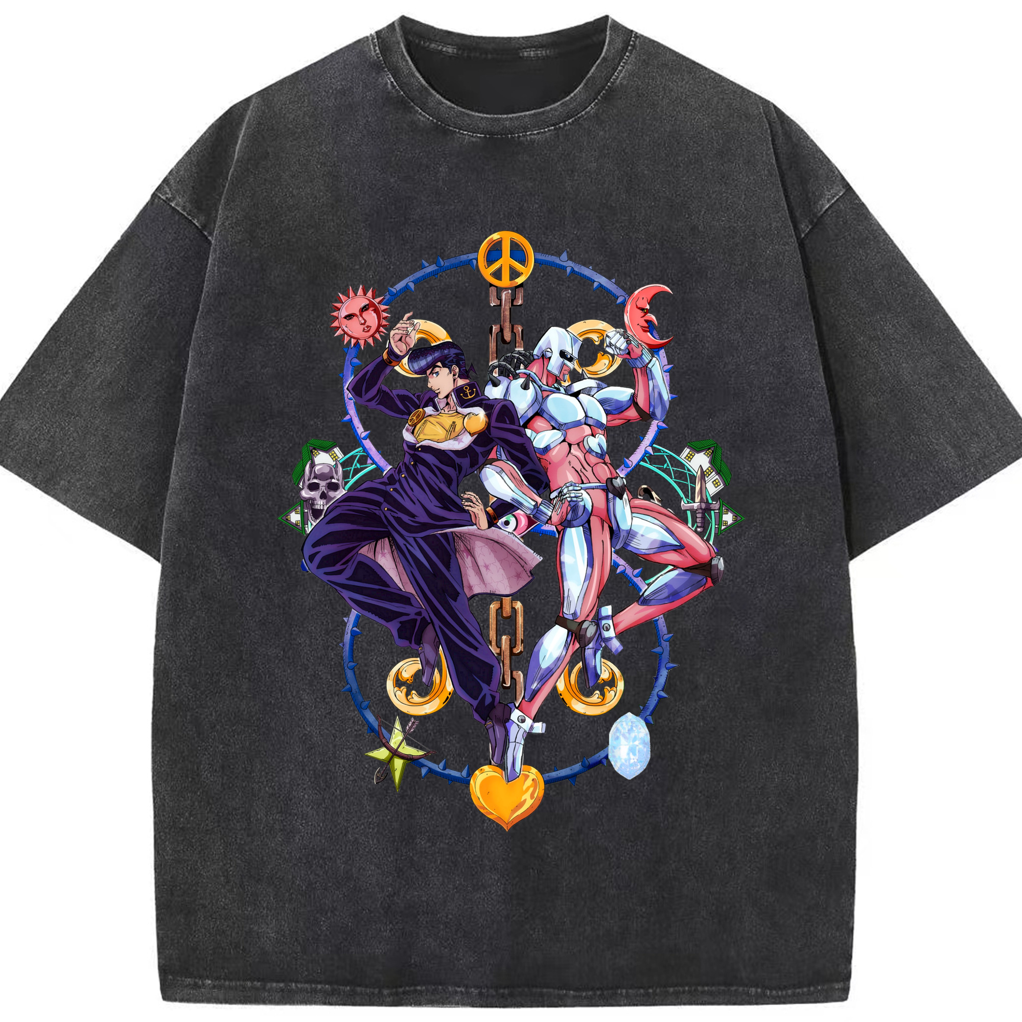 （画像用） ジョジョの奇妙な冒険 ひがしかた じょうすけ JoJo's Bizarre Adventure Higashikata Josuke 綿100% ヴィンテージ風 半袖Tシャツ（フロントプリント）
