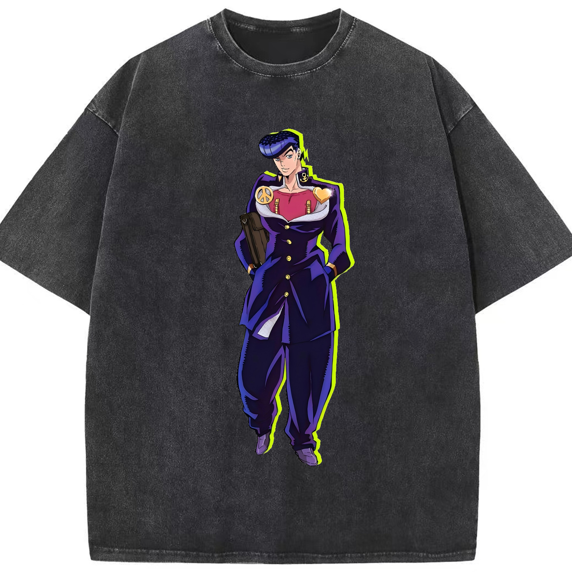 （画像用） ジョジョの奇妙な冒険 ひがしかた じょうすけ JoJo's Bizarre Adventure Higashikata Josuke 綿100% ヴィンテージ風 半袖Tシャツ（フロントプリント）