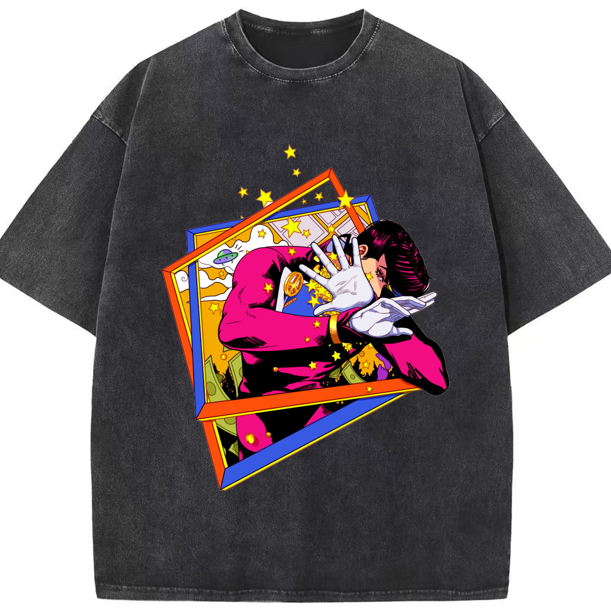 （画像用） ジョジョの奇妙な冒険 ひがしかた じょうすけ JoJo's Bizarre Adventure Higashikata Josuke 綿100% ヴィンテージ風 半袖Tシャツ（フロントプリント）