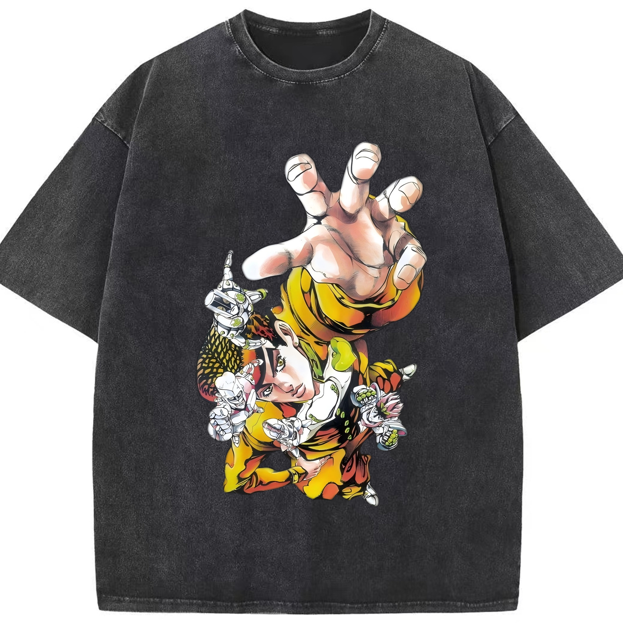 （画像用） ジョジョの奇妙な冒険 ひがしかた じょうすけ JoJo's Bizarre Adventure Higashikata Josuke 綿100% ヴィンテージ風 半袖Tシャツ（フロントプリント）