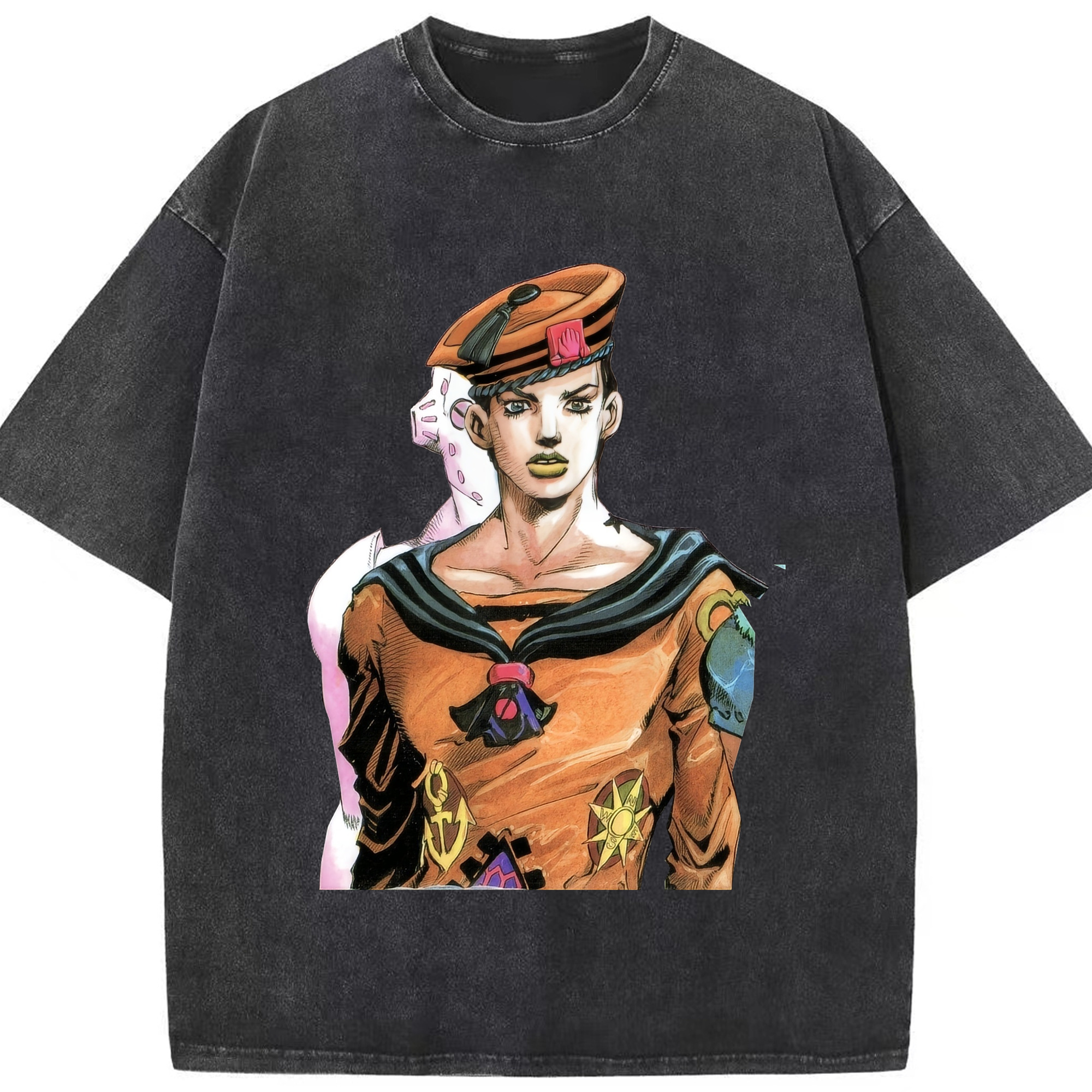 （画像用） ジョジョの奇妙な冒険 東方定助 JoJo's Bizarre Adventure Higashikata Josuke 綿100% ヴィンテージ風 半袖Tシャツ（フロントプリント）