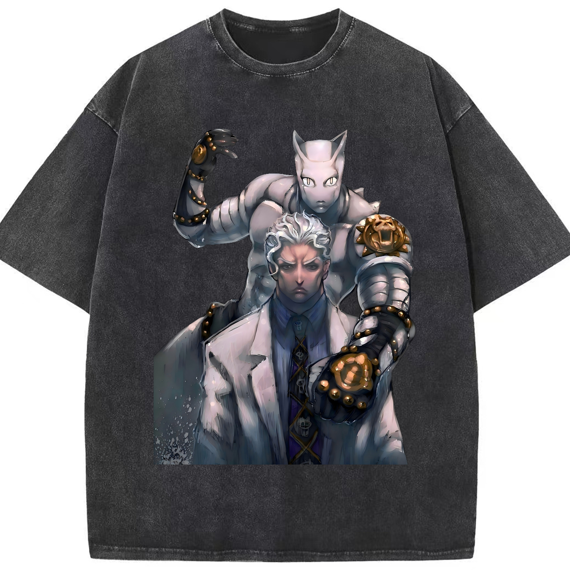 （画像用） ジョジョの奇妙な冒険 きら よしかげ JoJo's Bizarre Adventure Kira Yoshikage 綿100% ヴィンテージ風 半袖Tシャツ（フロントプリント）