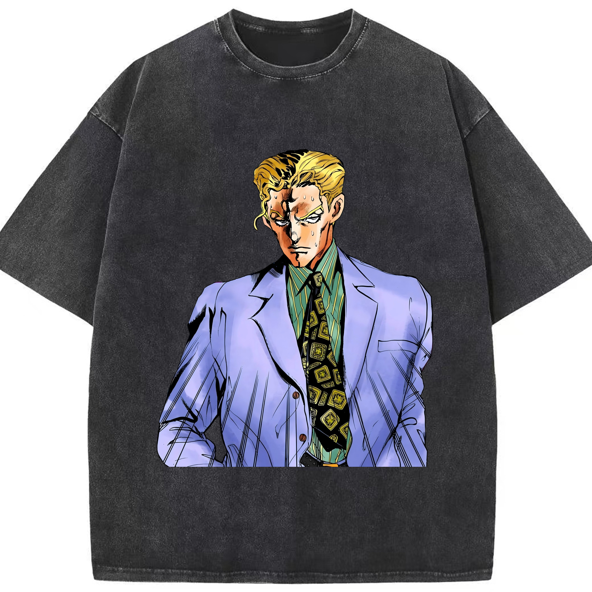 （画像用） ジョジョの奇妙な冒険 きら よしかげ JoJo's Bizarre Adventure Kira Yoshikage 綿100% ヴィンテージ風 半袖Tシャツ（フロントプリント）