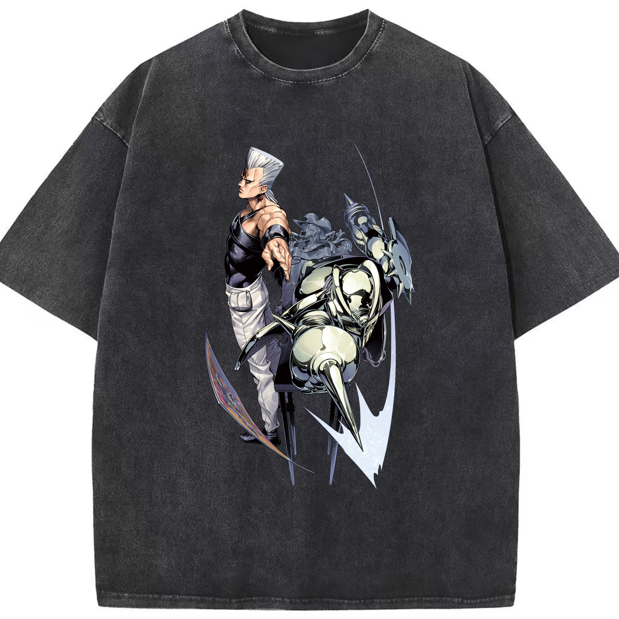 （画像用） ジョジョの奇妙な冒険 ジャン＝ピエール?ポルナレフ JoJo's Bizarre Adventure Jan Pierre Polnareff 綿100% ヴィンテージ風 半袖Tシャツ（フロントプリント）